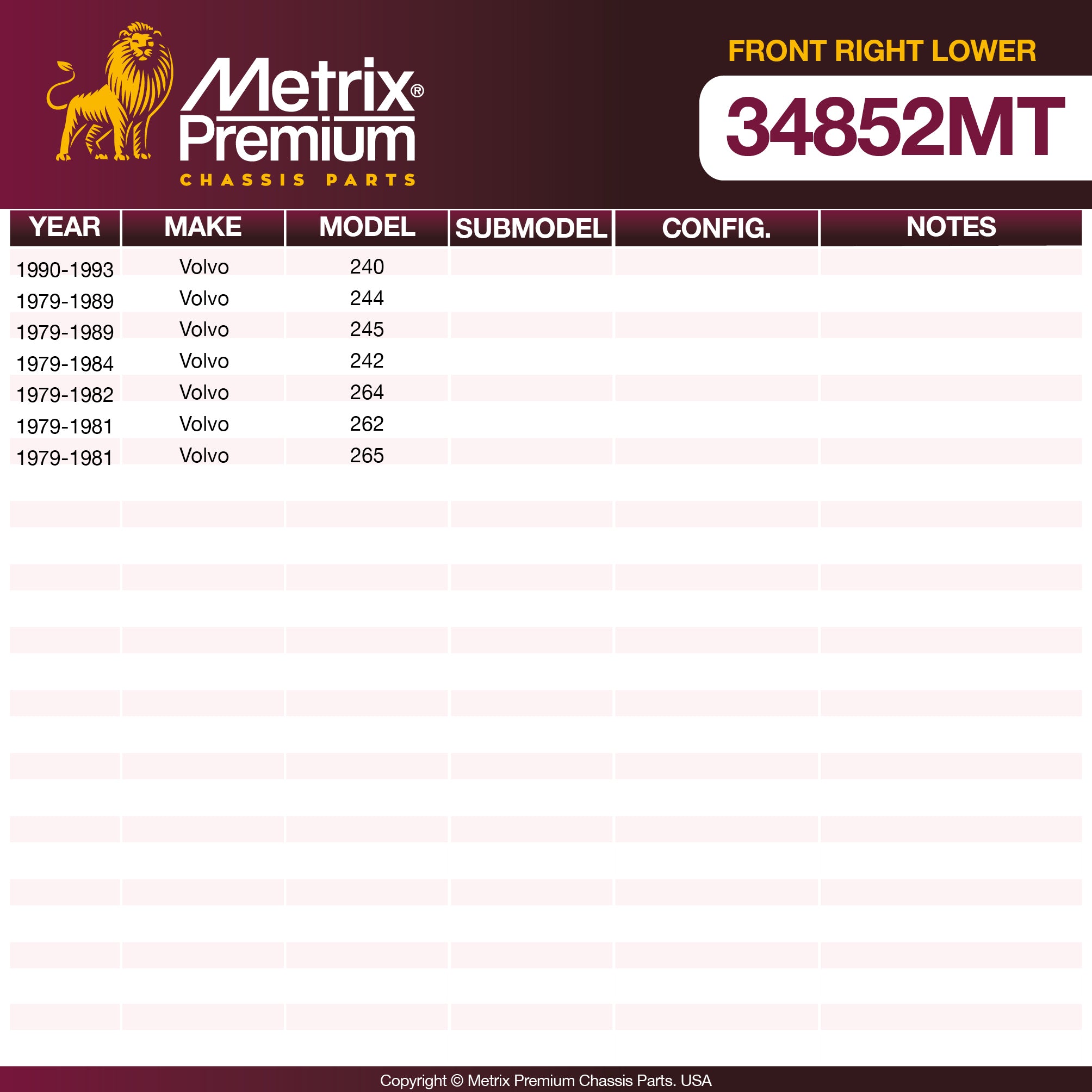 Metrix Premium Chassis Parts Front Right Lower Ball Joint 34852MT OEM fit auto parts