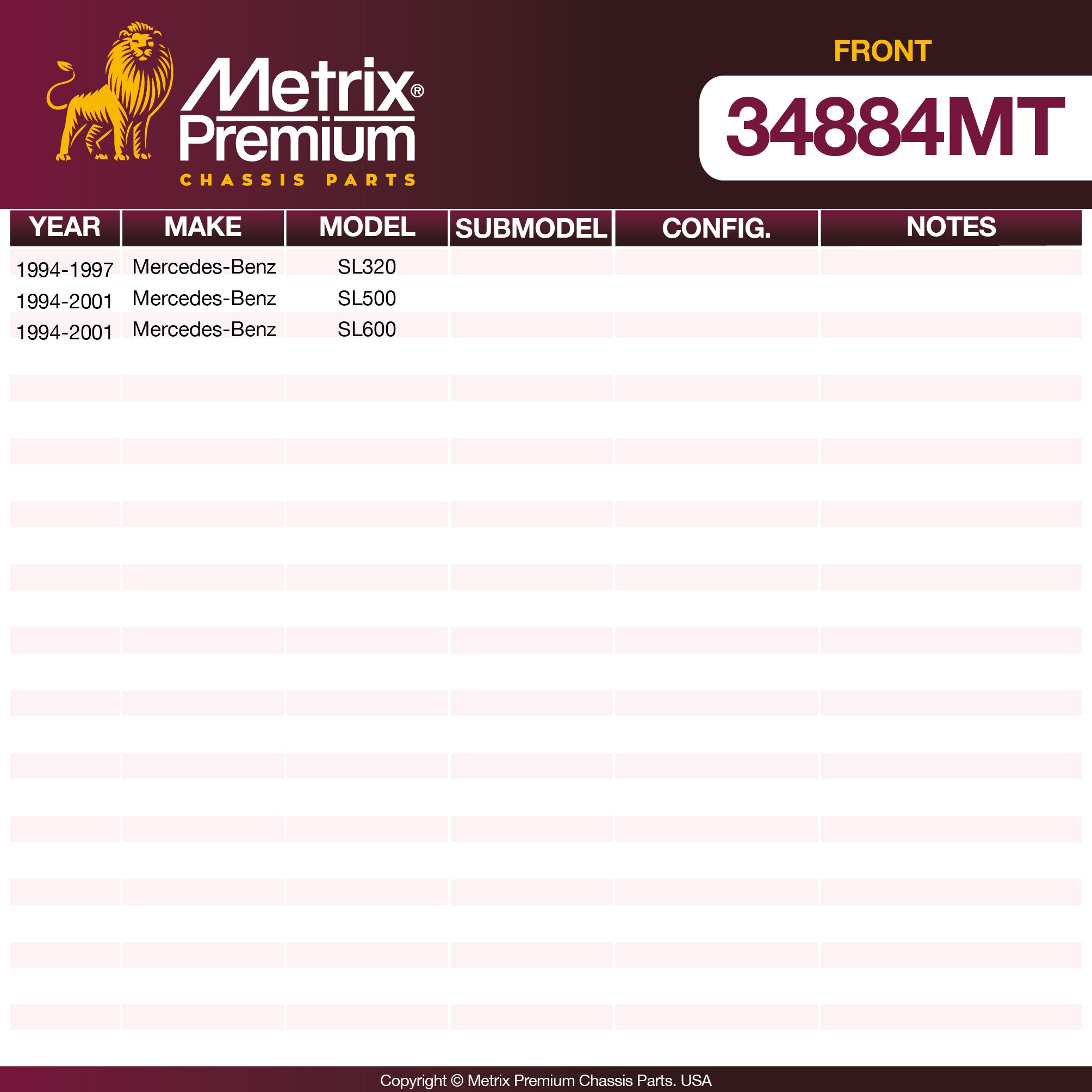 Metrix Premium Chassis Parts Front Drag Link 34884MT OEM fit auto parts