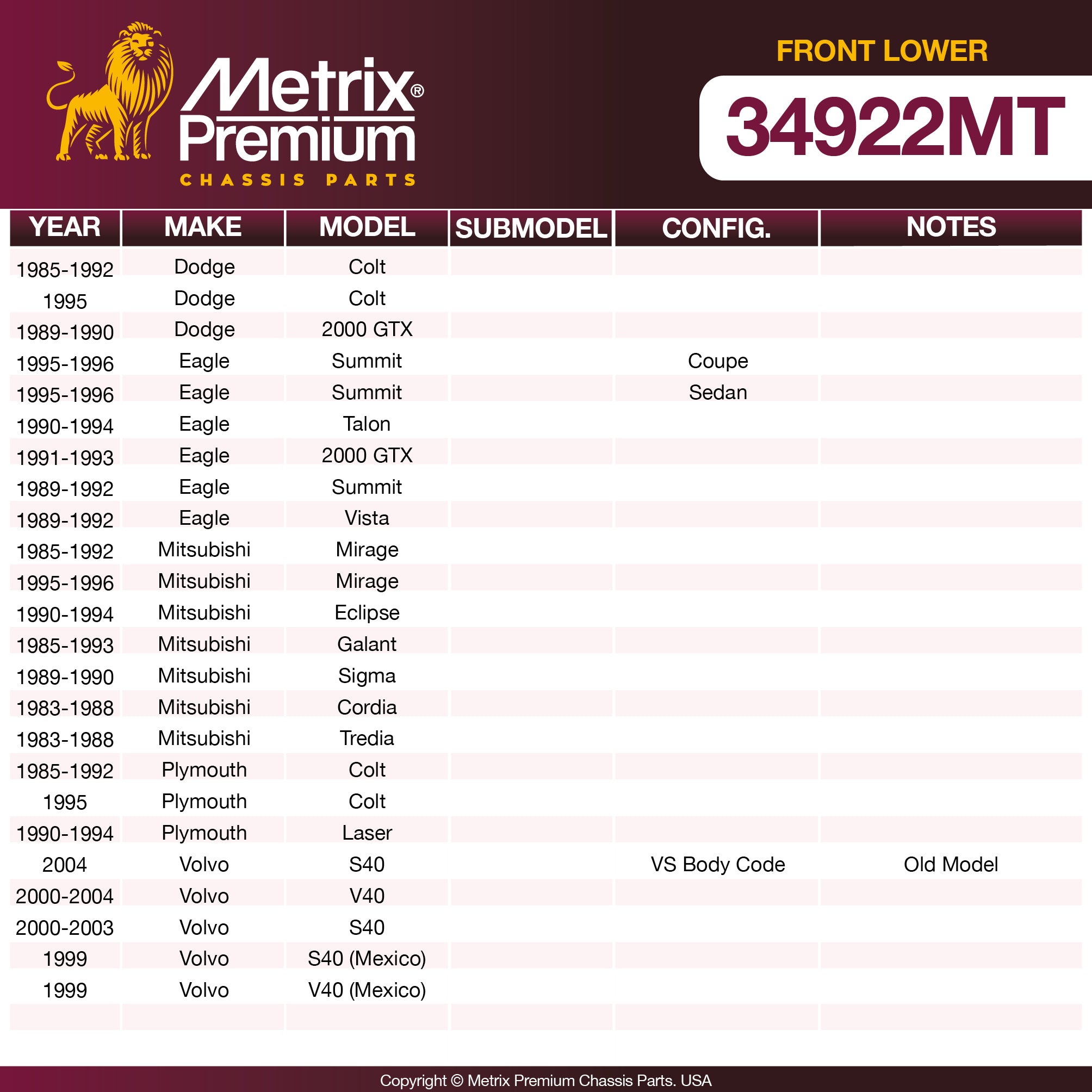 Metrix Premium Chassis Parts Front Lower Ball Joint 34922MT OEM fit auto parts