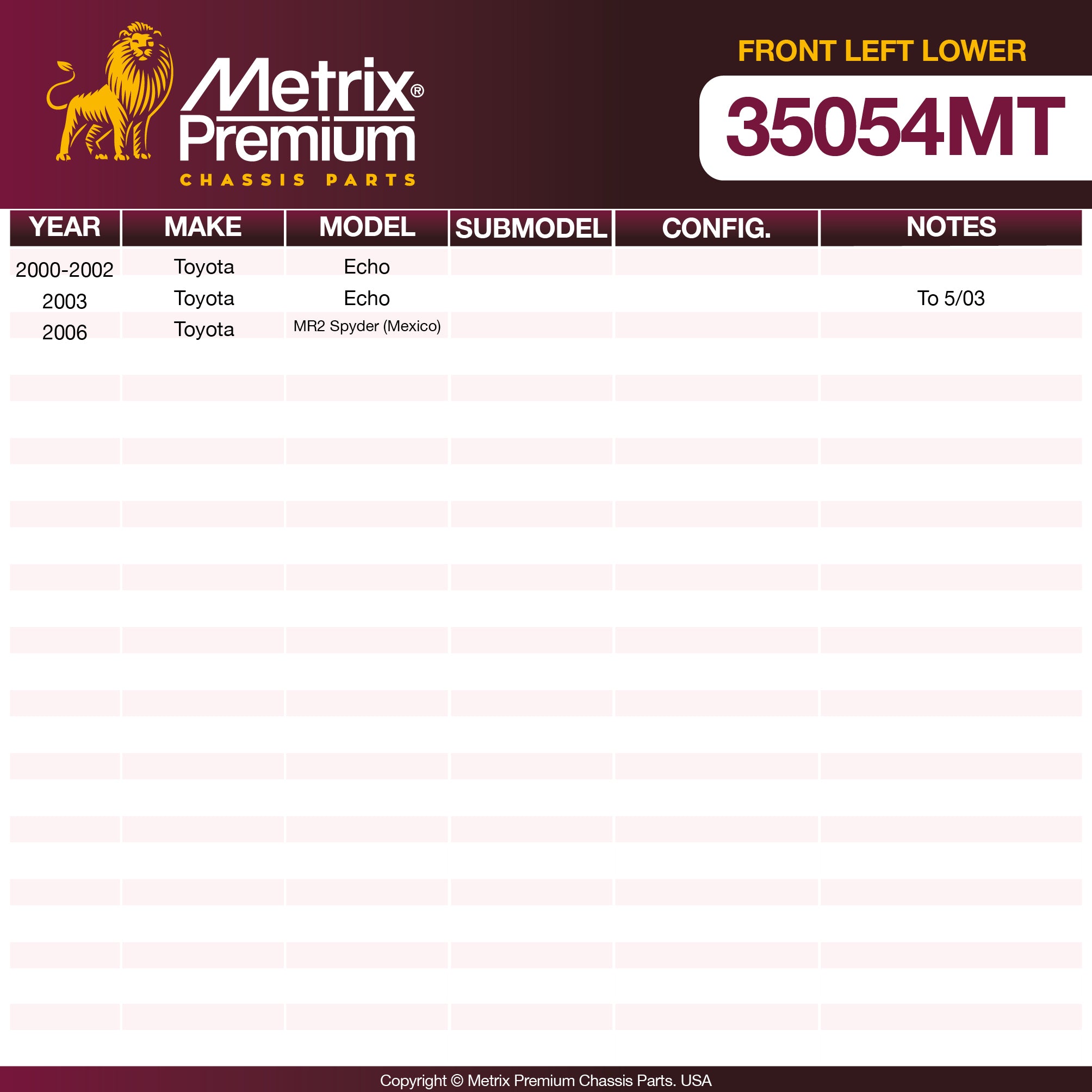Metrix Premium Front Left Lower Control Arm and Ball Joint Assembly 35054MT OEM fit spare parts