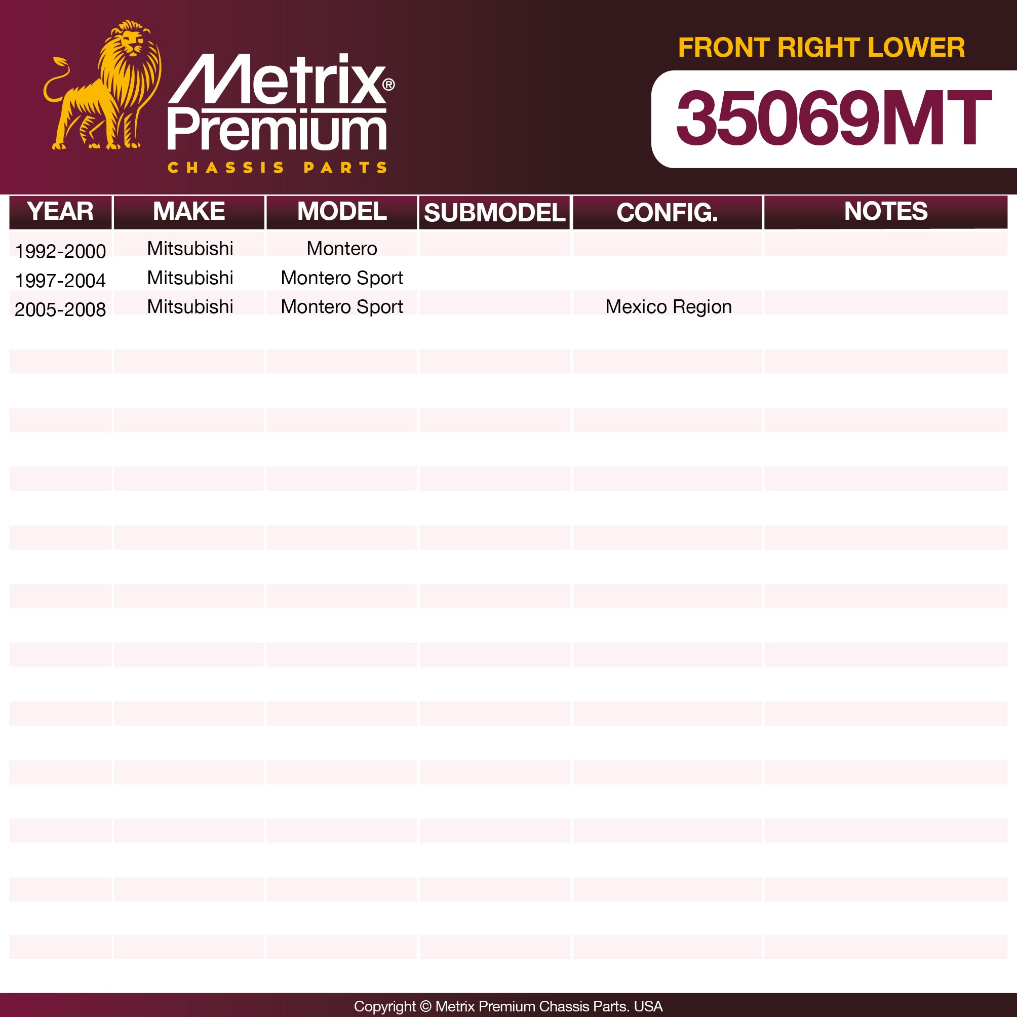 Metrix Premium Chassis Parts Front Right Lower Ball Joint 35069MT aftermarket car parts