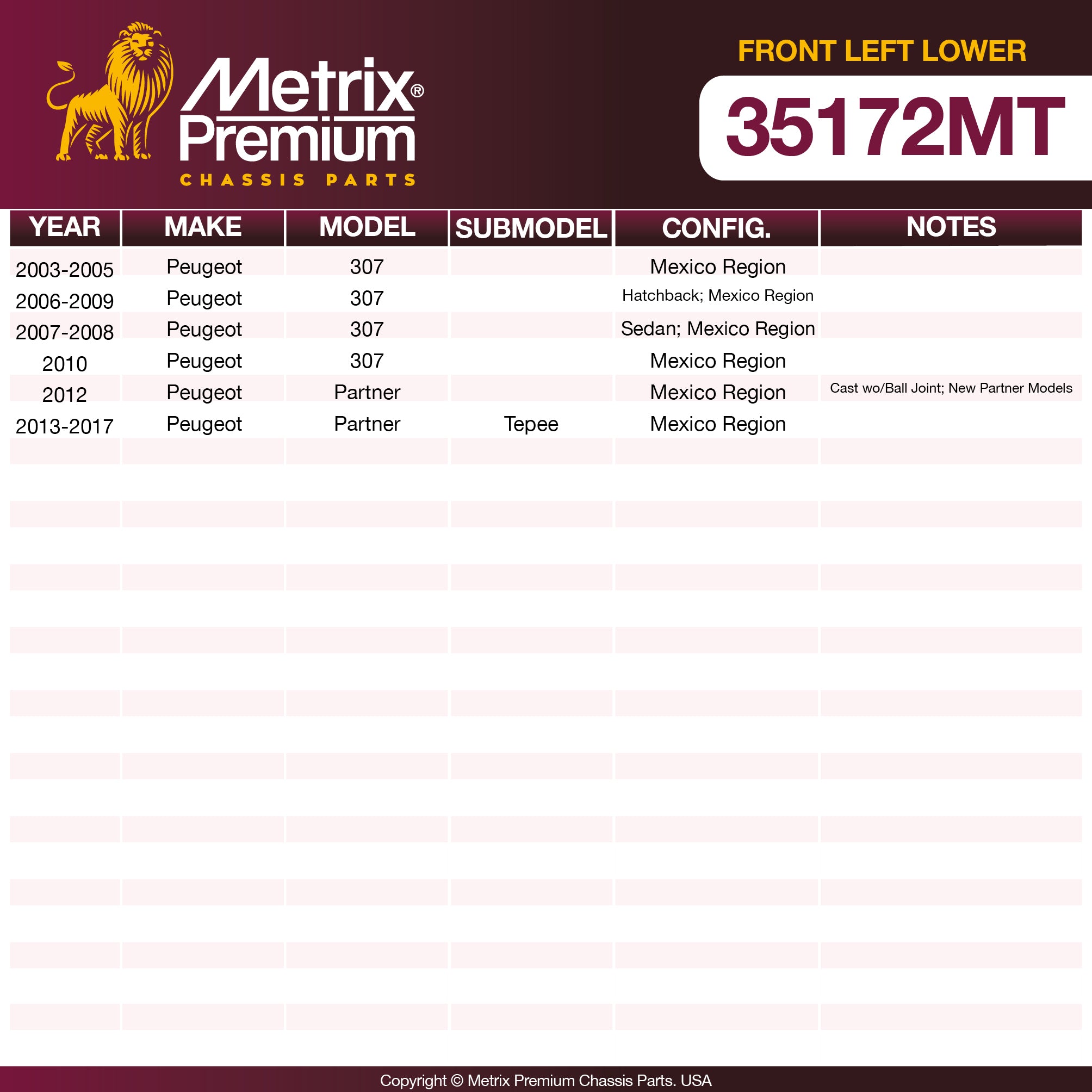 Metrix Premium Chassis Parts Front Left Lower Control Arm and Ball Joint Assembly 35172MT aftermarket car parts