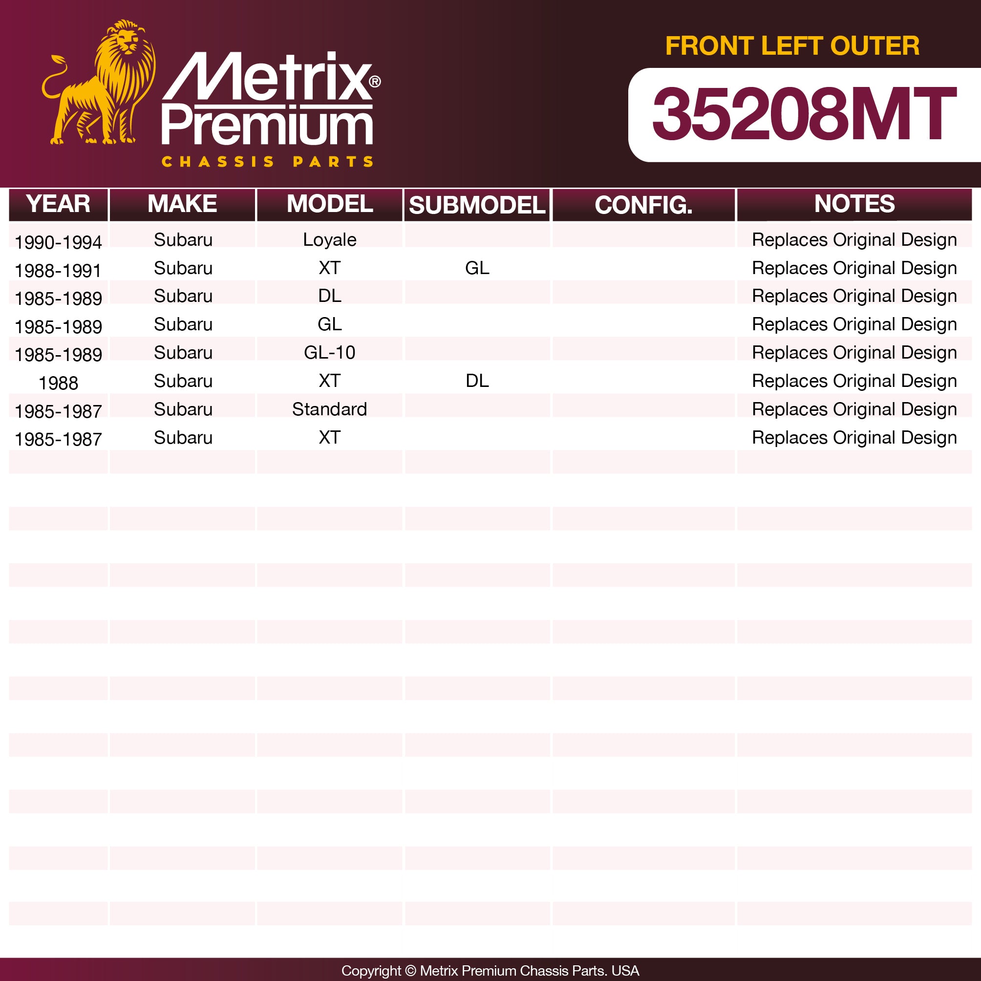 Metrix Premium Chassis Parts Front Left Outer Tie Rod End 35208MT aftermarket car parts