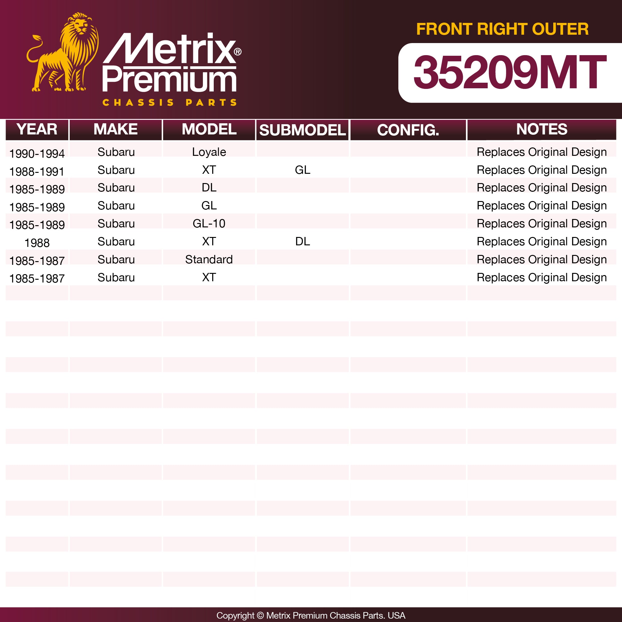 Metrix Premium Chassis Parts Front Right Outer Tie Rod End 35209MT aftermarket car parts