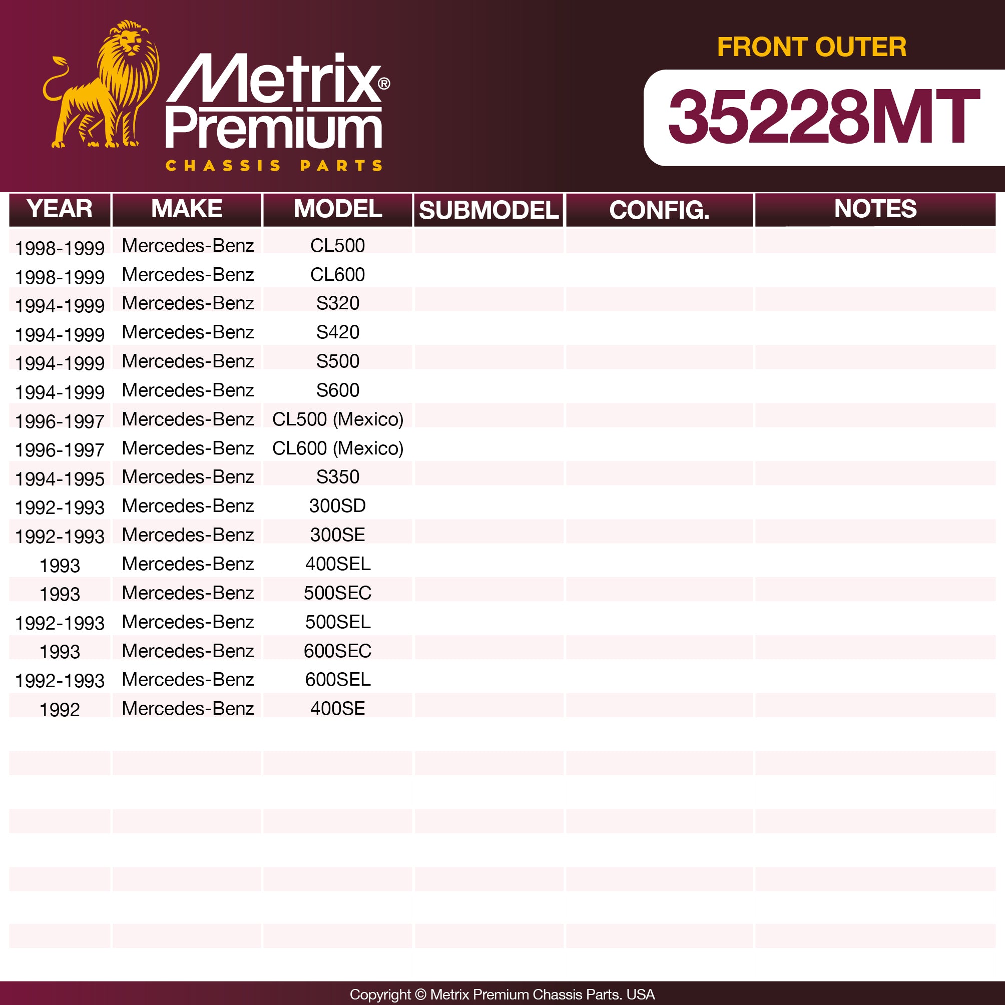 Metrix Premium Chassis Parts Front Outer Tie Rod End 35228MT OEM fit auto parts