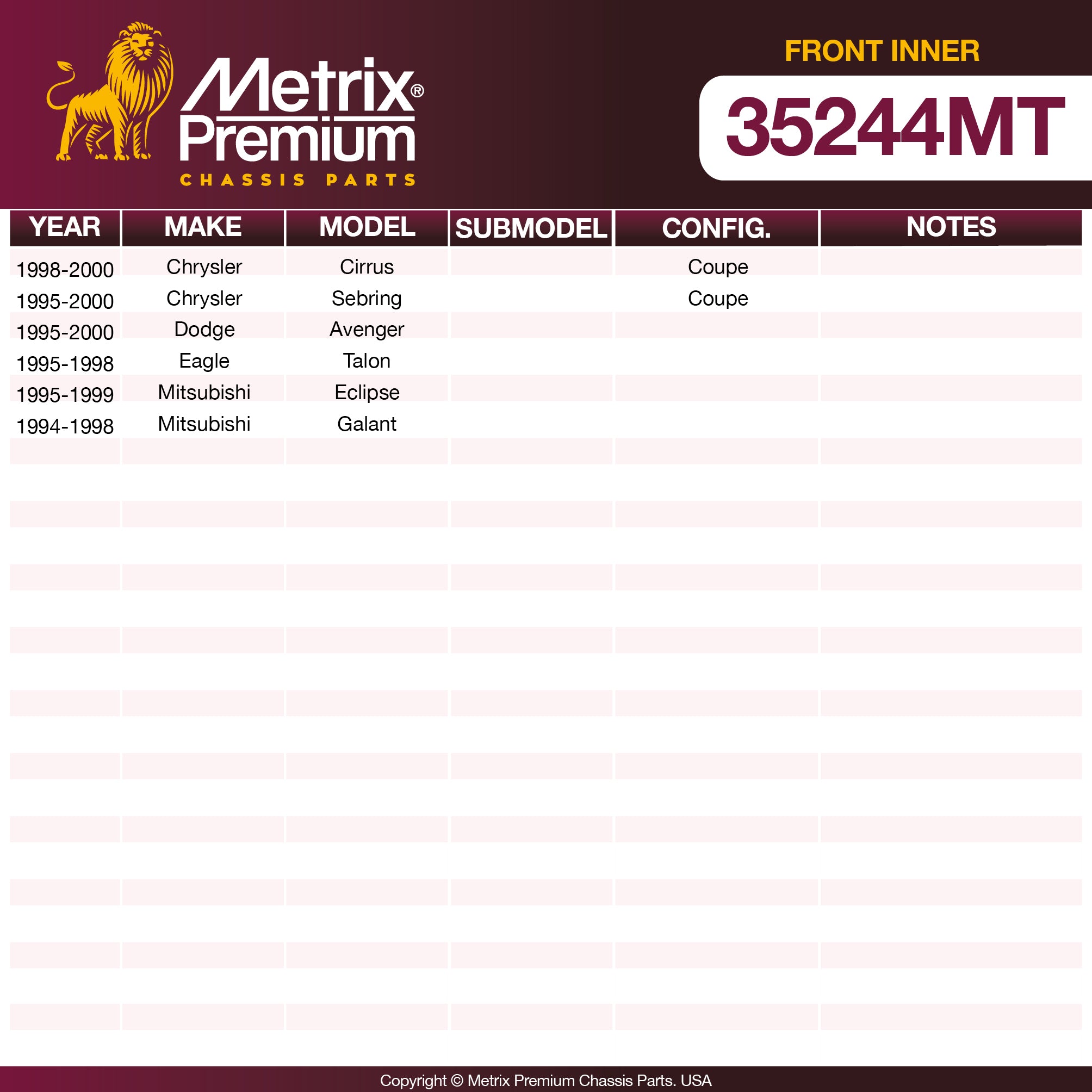 Metrix Premium Chassis Parts Front Inner Tie Rod End 35244MT aftermarket car parts