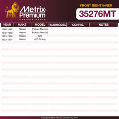 Metrix Premium Chassis Parts Front Right Inner Tie Rod End 35276MT OEM fit auto parts