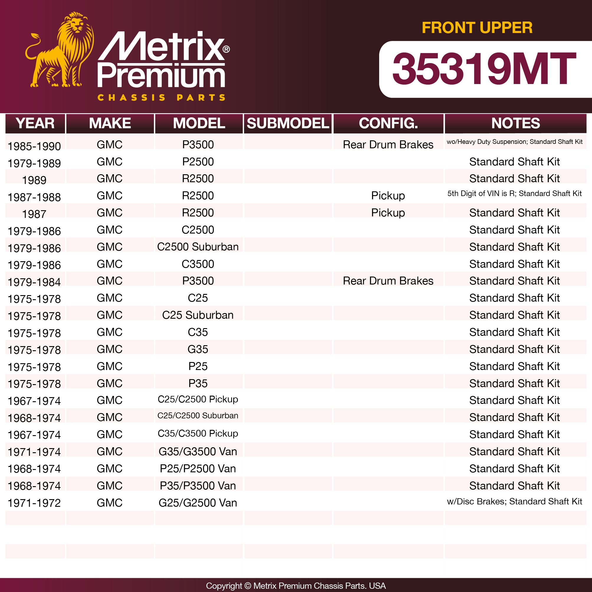 Metrix Premium Chassis Parts Front Upper Control Arm Shaft 35319MT aftermarket car parts