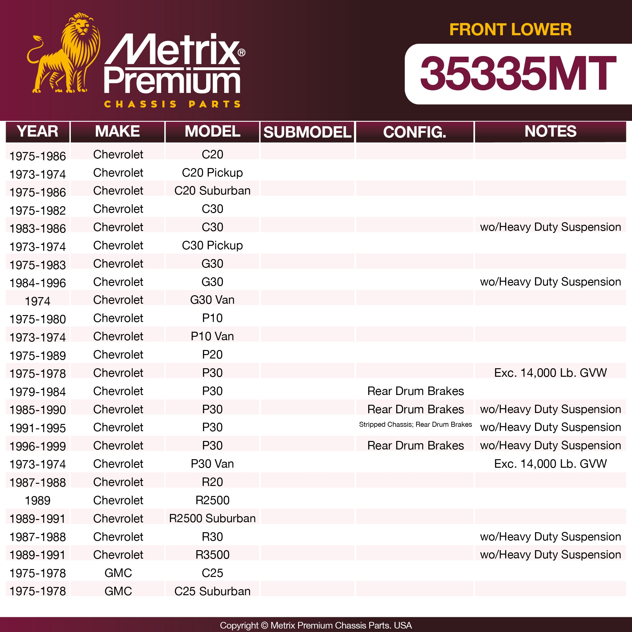 Metrix Premium Chassis Parts Front Lower Control Arm Shaft 35335MT aftermarket car parts