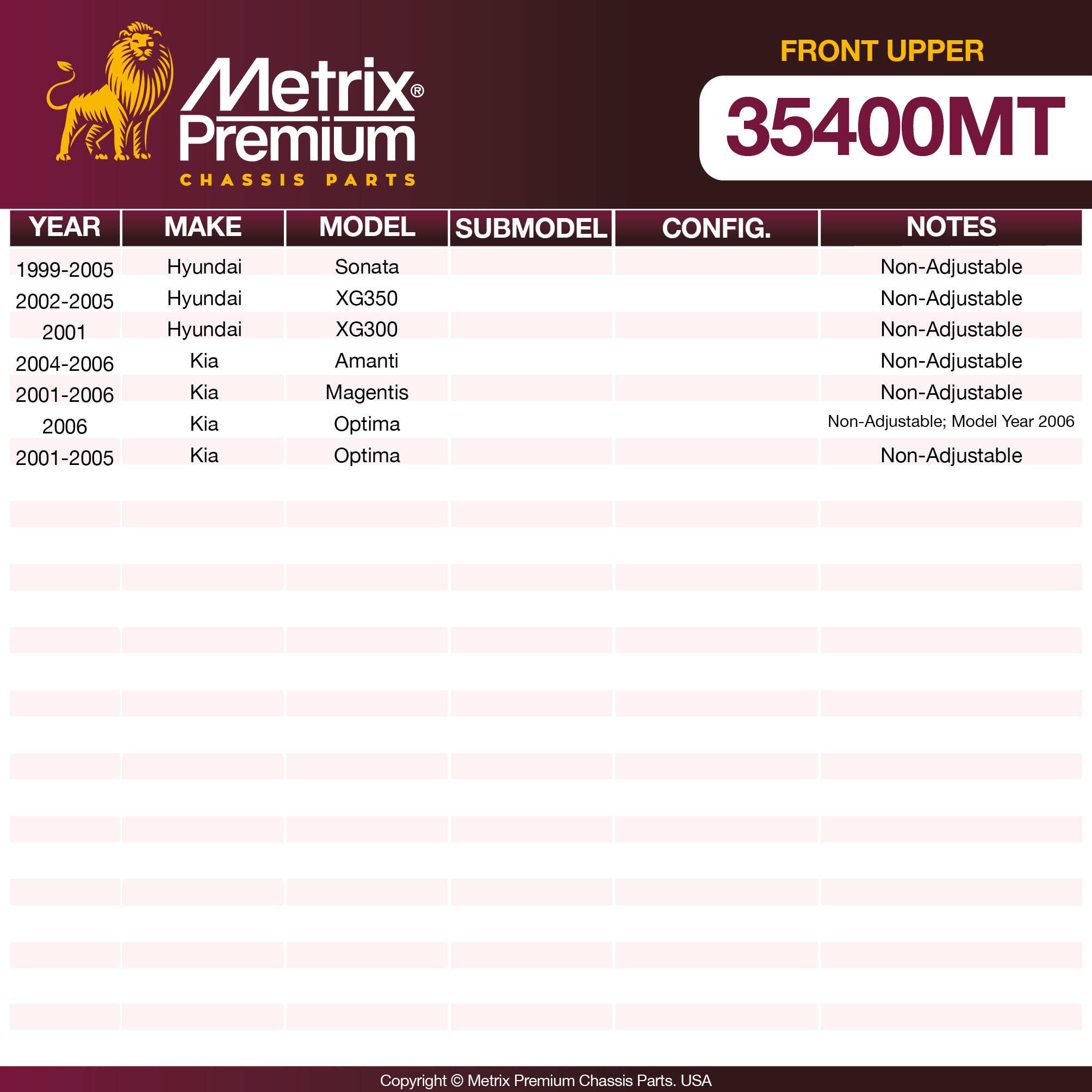 Metrix Premium Chassis Parts Front Upper Ball Joint 35400MT aftermarket car parts