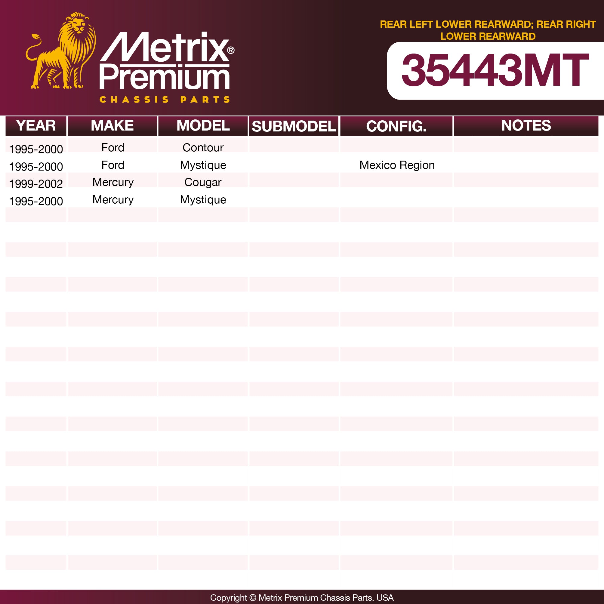 Metrix Premium Chassis Parts Rear Left Lower Rearward; Rear Right Lower Rearward Control Arm 35443MT OEM fit auto parts