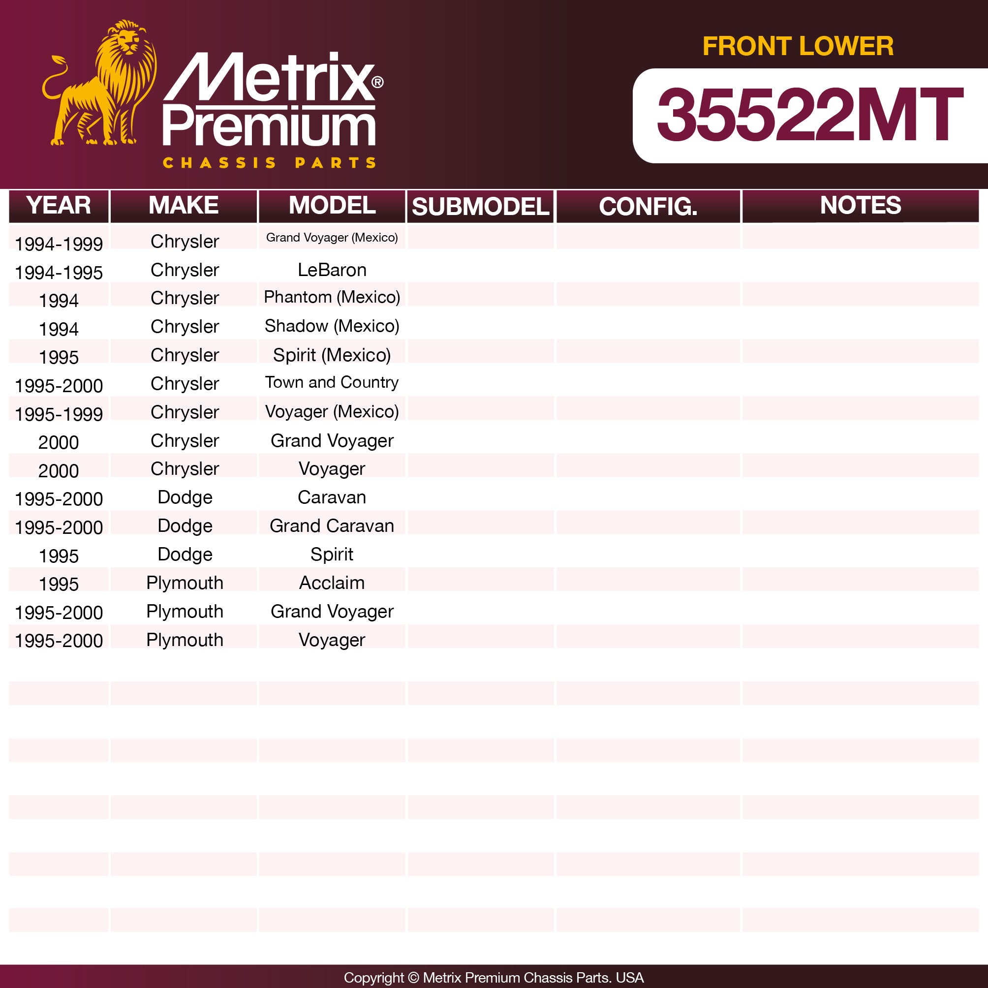 Metrix Premium Chassis Parts Front Lower Ball Joint 35522MT OEM fit auto parts
