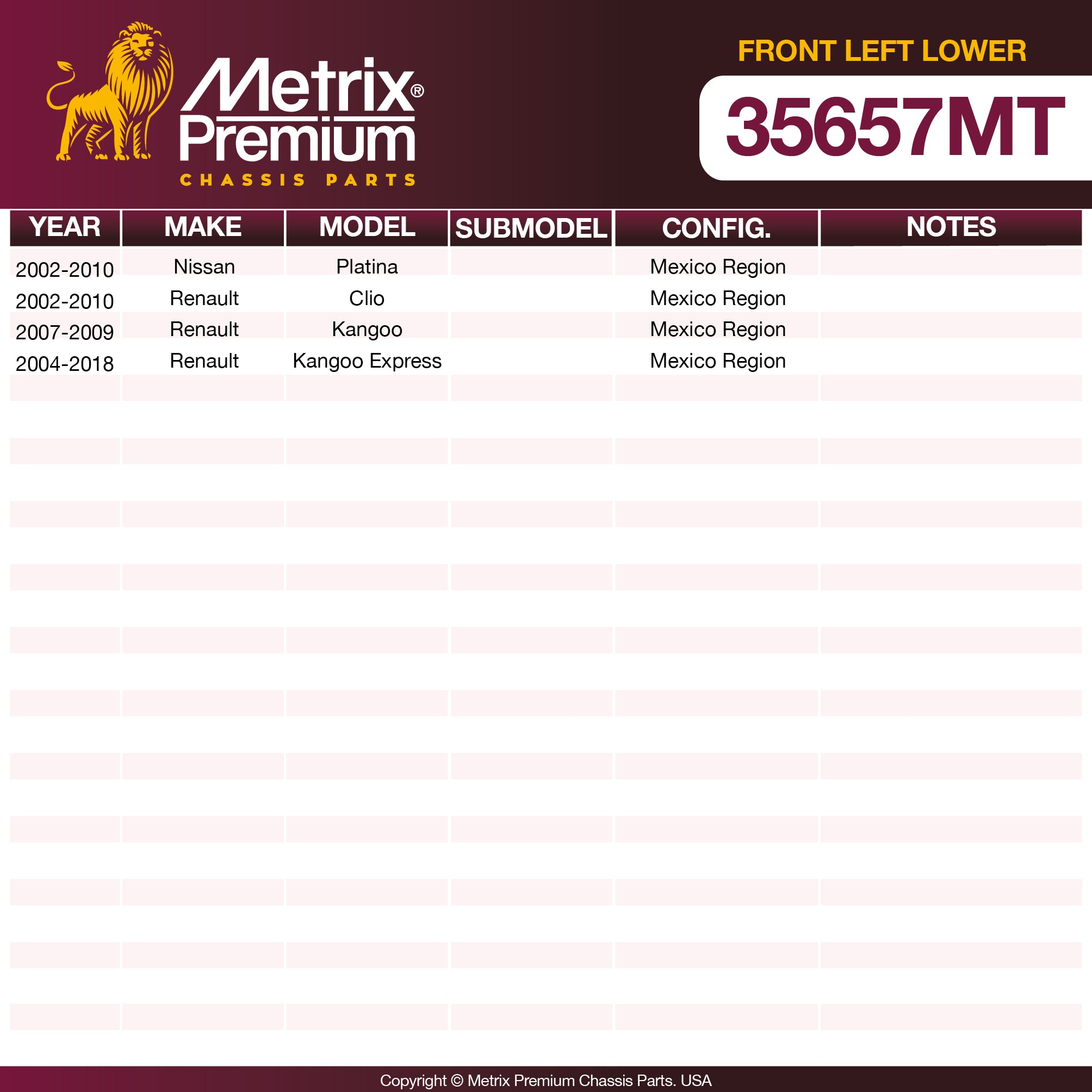 Metrix Premium Chassis Parts Front Left Lower Control Arm and Ball Joint Assembly 35657MT aftermarket car parts