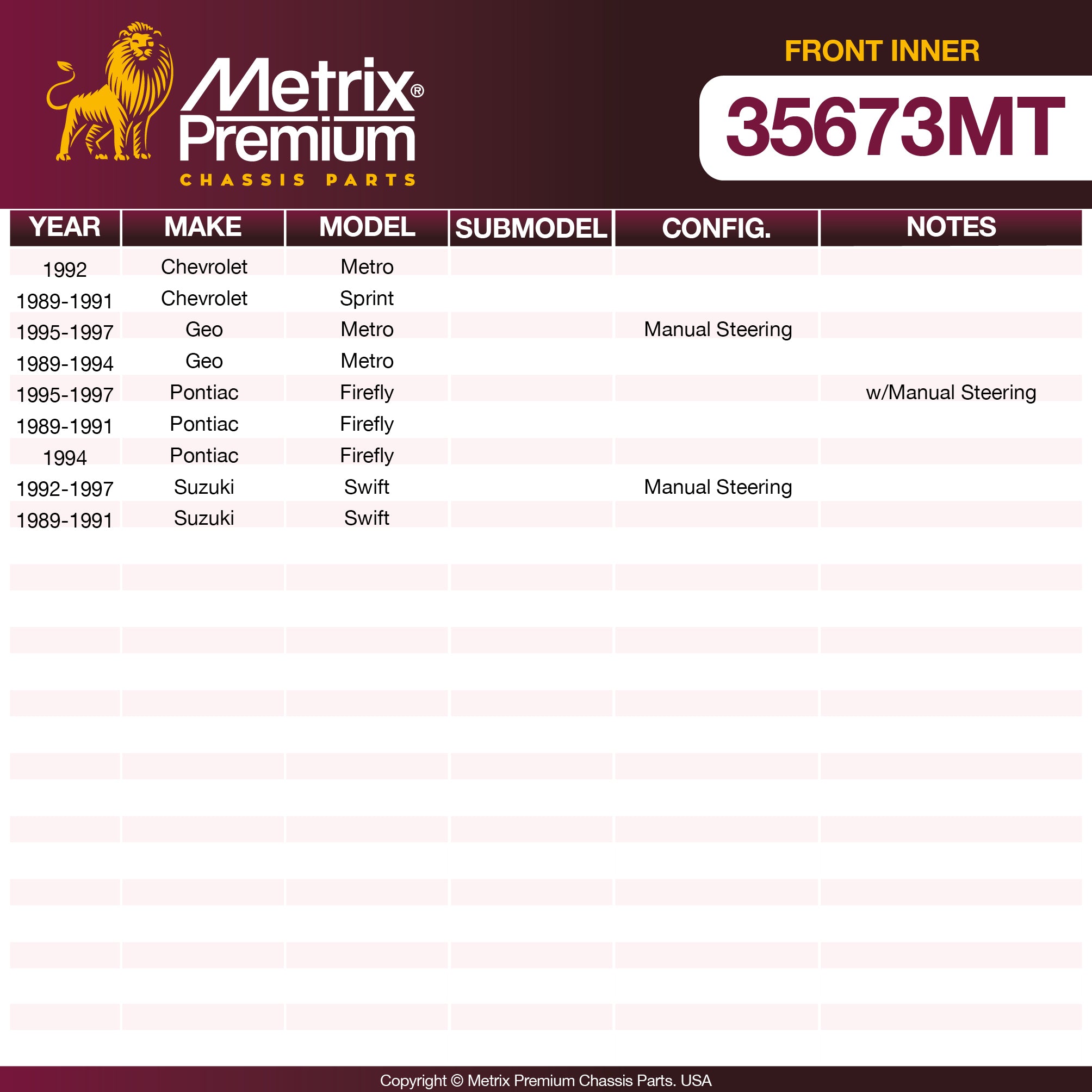 Metrix Premium Chassis Parts Front Inner Tie Rod End 35673MT aftermarket car parts