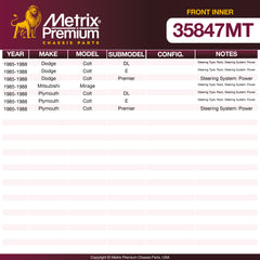 Metrix Premium Chassis Parts Front Inner Tie Rod End 35847MT aftermarket car parts