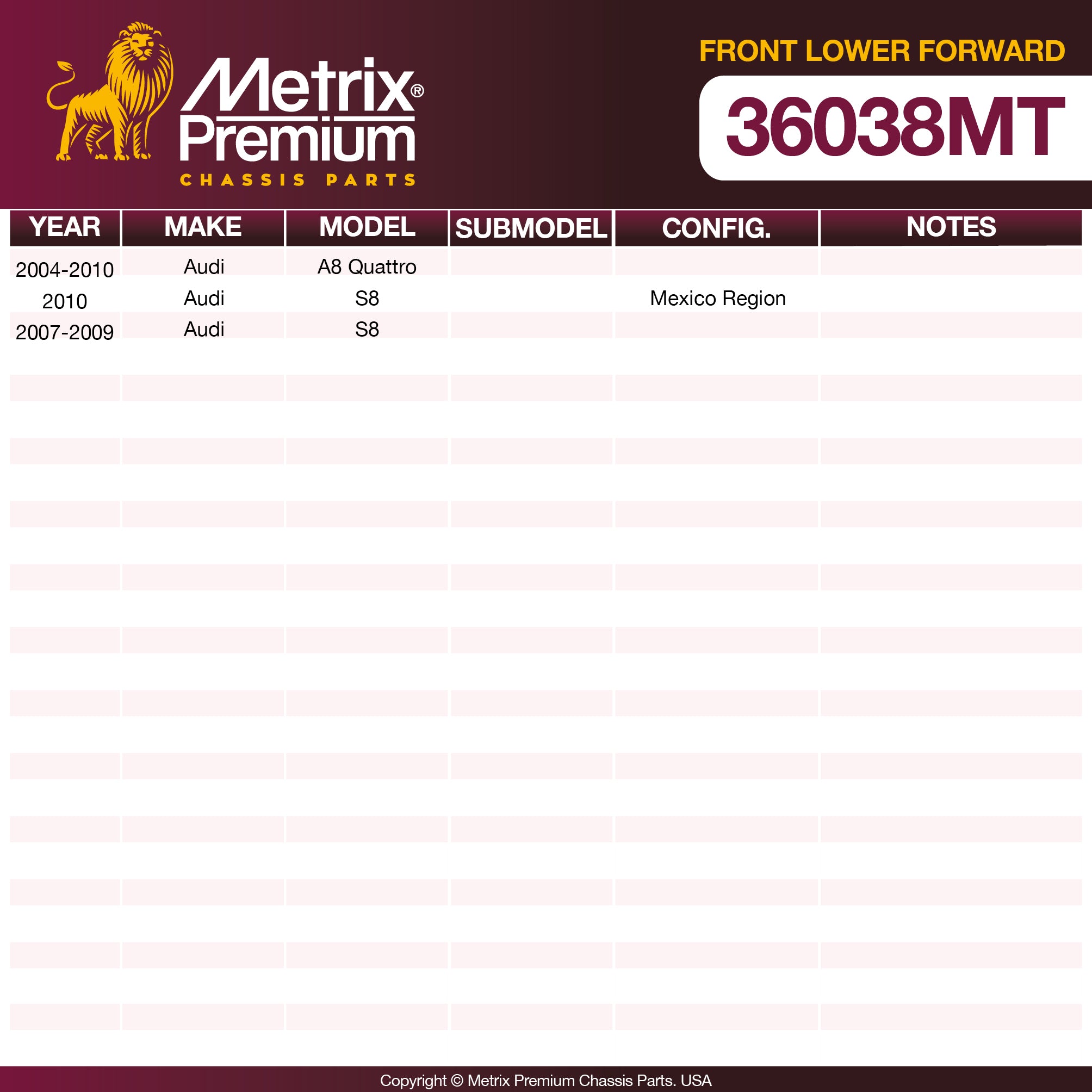 Metrix Premium Chassis Parts Front Lower Forward Control Arm And Ball Joint Assembly 36038MT aftermarket car parts
