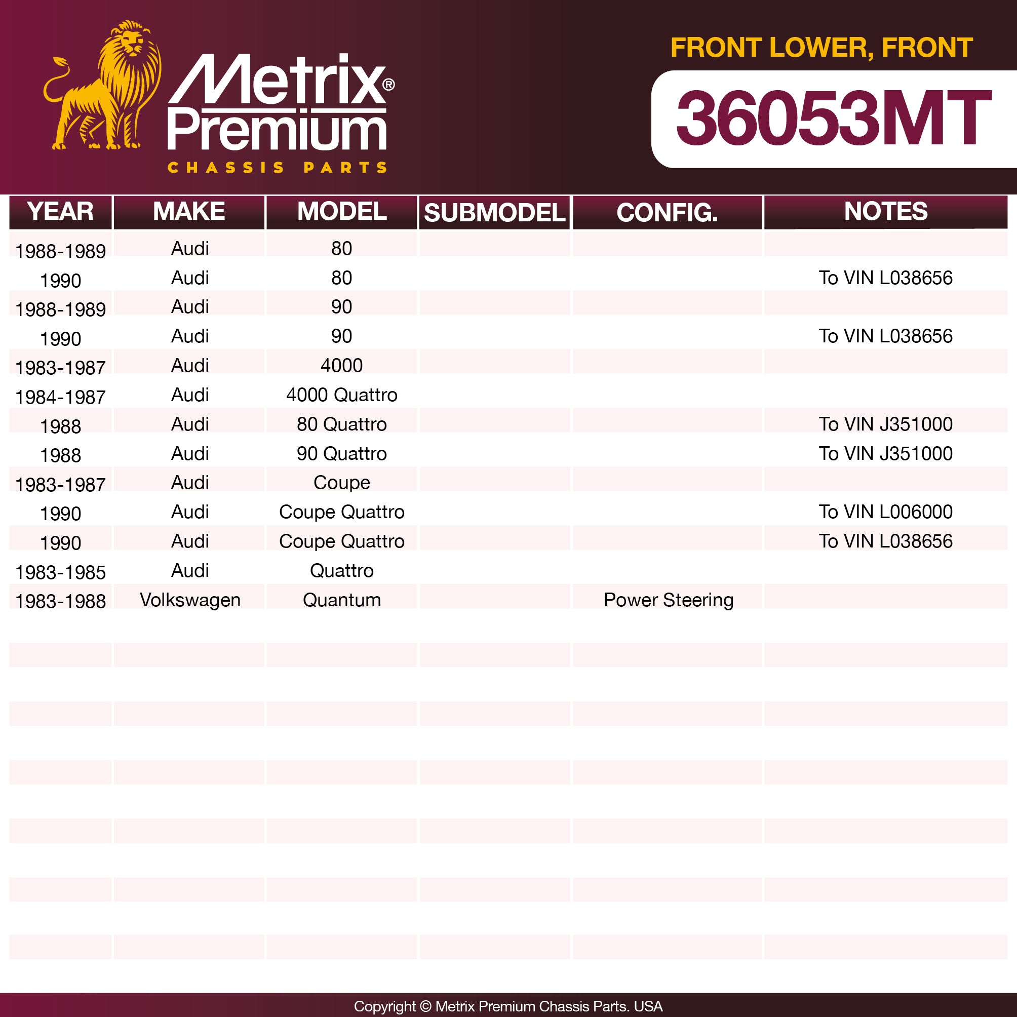 Metrix Premium Front Lower Control Arm 36053MT OEM fit spare parts