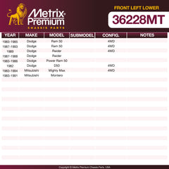 Metrix Premium Chassis Parts Front Left Lower Control Arm and Ball Joint Assembly 36228MT OEM fit auto parts