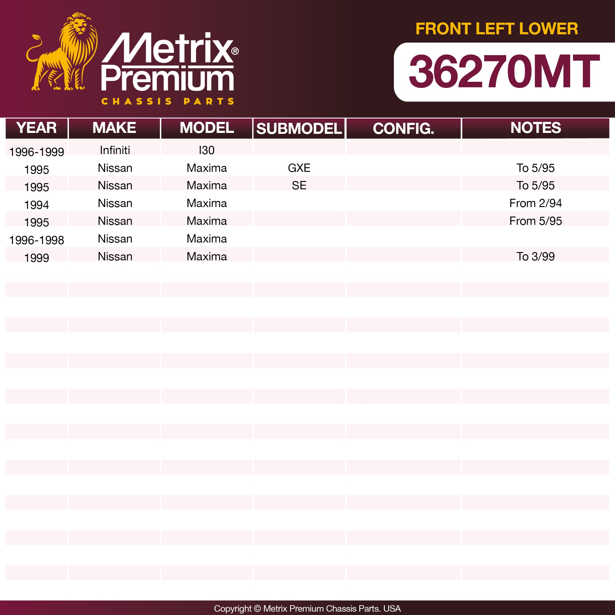 Metrix Premium Front Left Lower Control Arm and Ball Joint Assembly 36270MT OEM fit spare parts