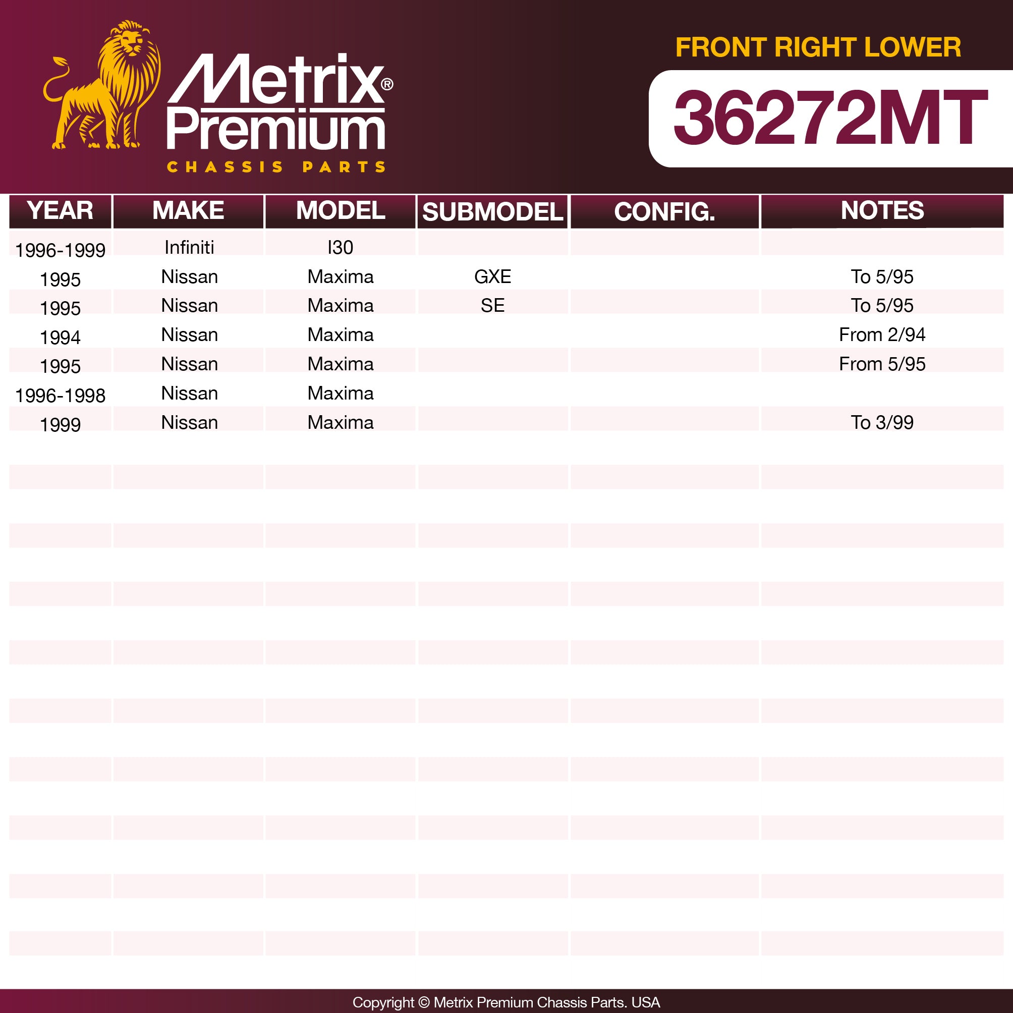 Metrix Premium Front Right Lower Control Arm and Ball Joint Assembly 36272MT OEM fit spare parts