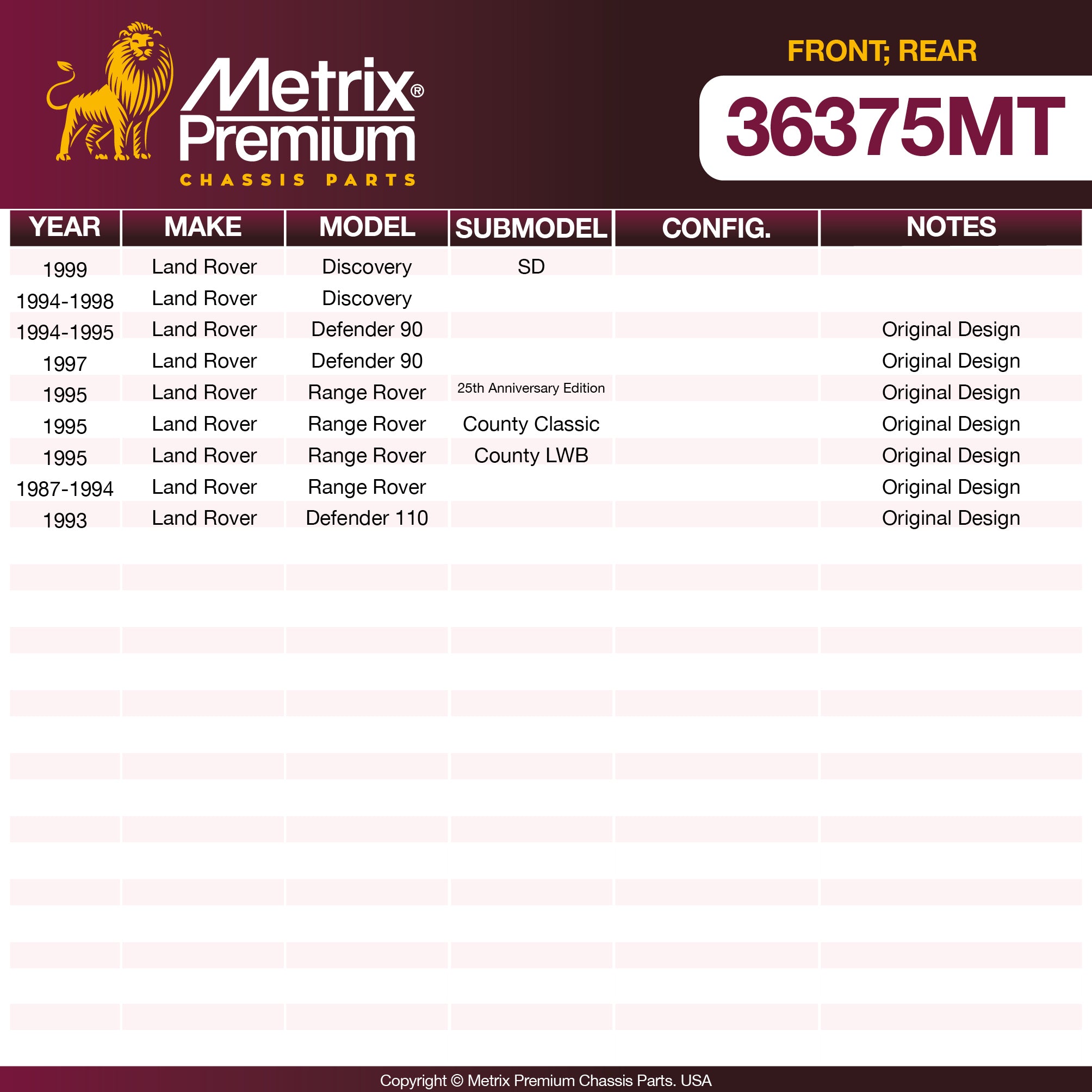 Metrix Premium Chassis Parts Front; Rear Stabilizer Bar Link 36375MT OEM fit auto parts