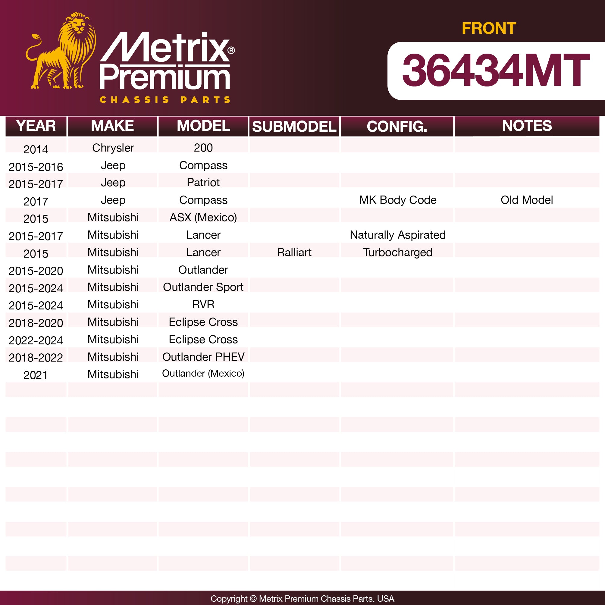 Metrix Premium Chassis Parts Front Stabilizer Bar Link 36434MT OEM fit auto parts
