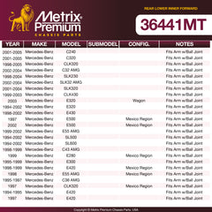 Metrix Premium Chassis Parts Rear Lower Inner Forward Control Arm Bushing 36441MT OEM fit auto parts
