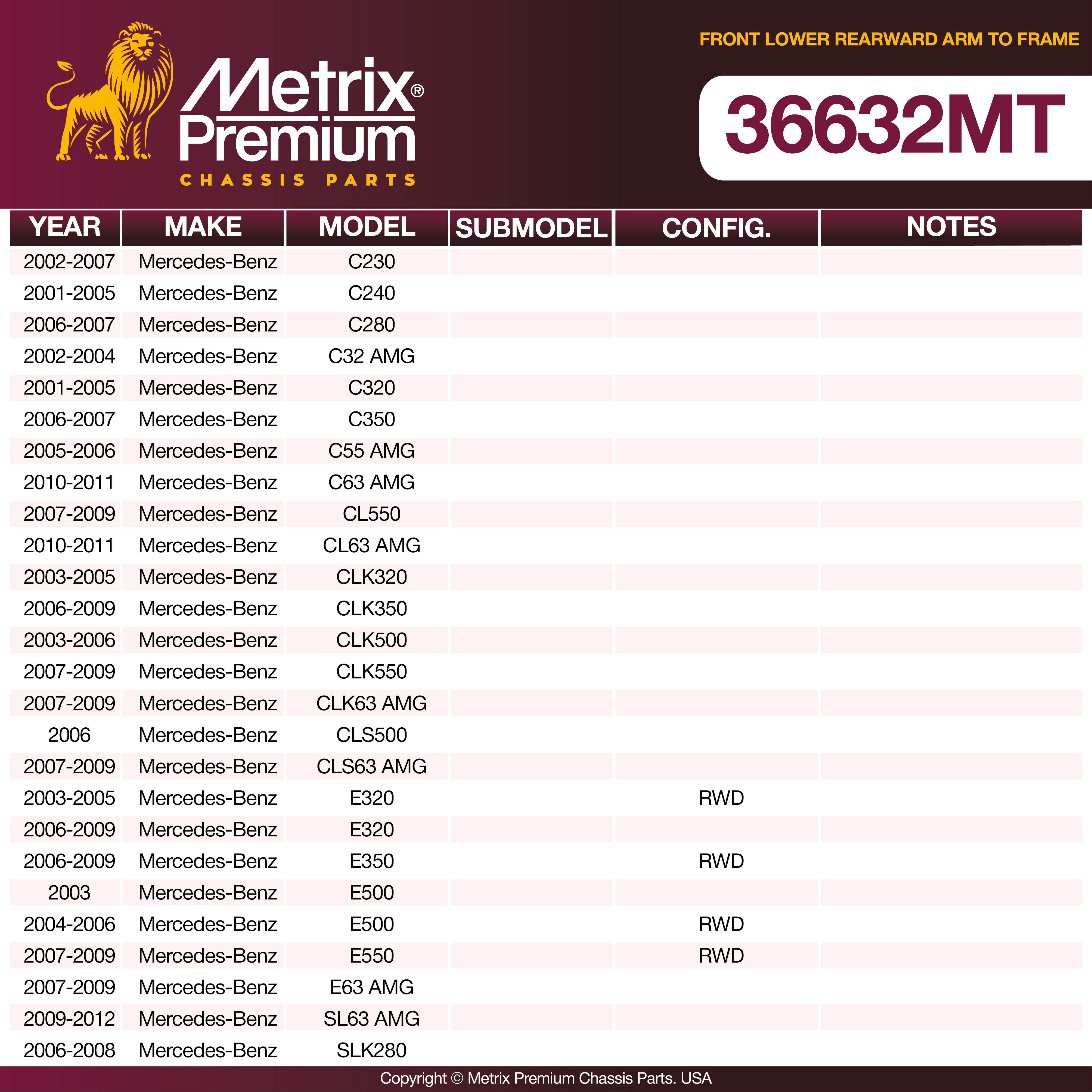 Metrix Premium Front Lower Rearward Arm To Frame Control Arm Bushing 36632MT OEM fit spare parts