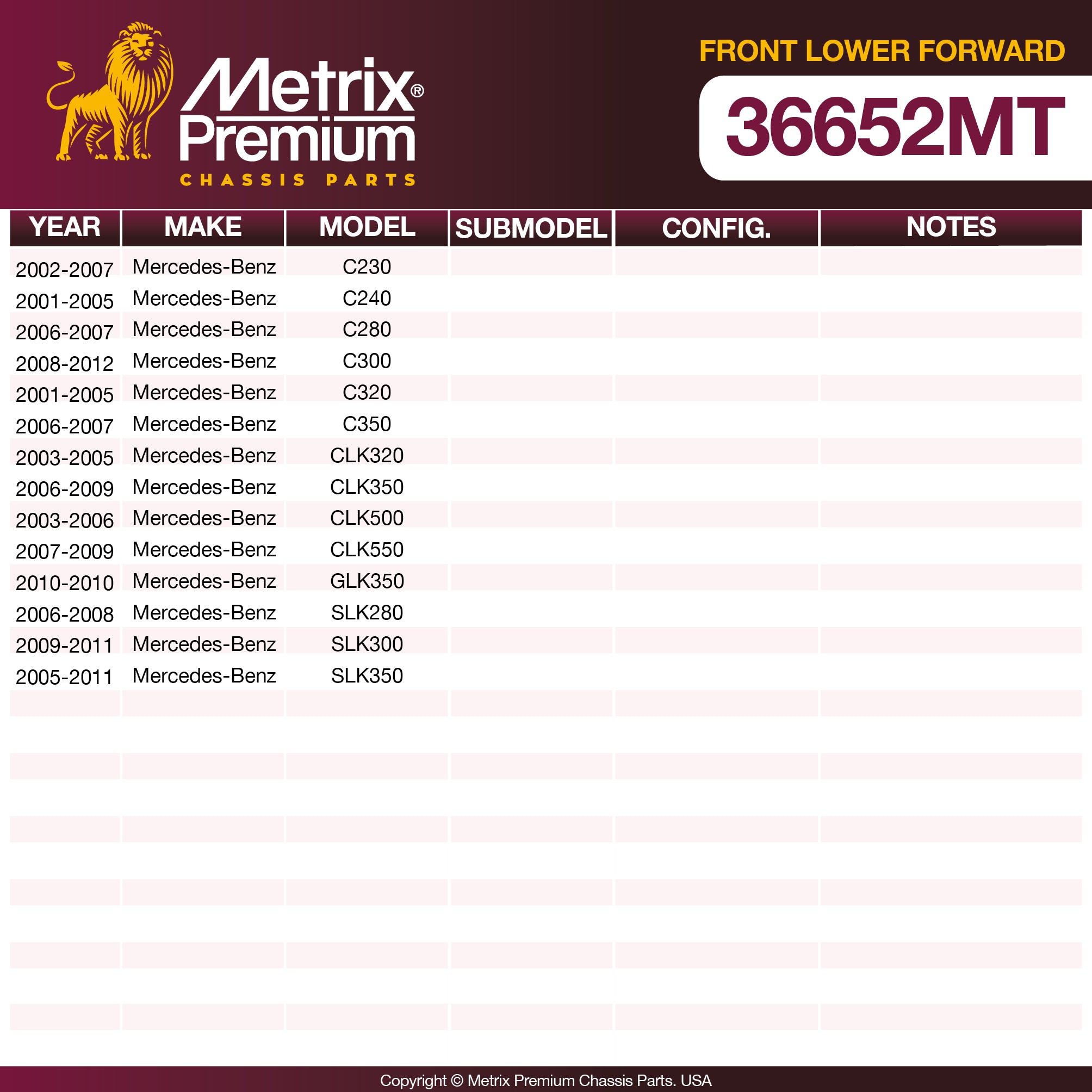 Metrix Premium Chassis Parts Front Lower Forward Control Arm Bushing 36652MT aftermarket car parts