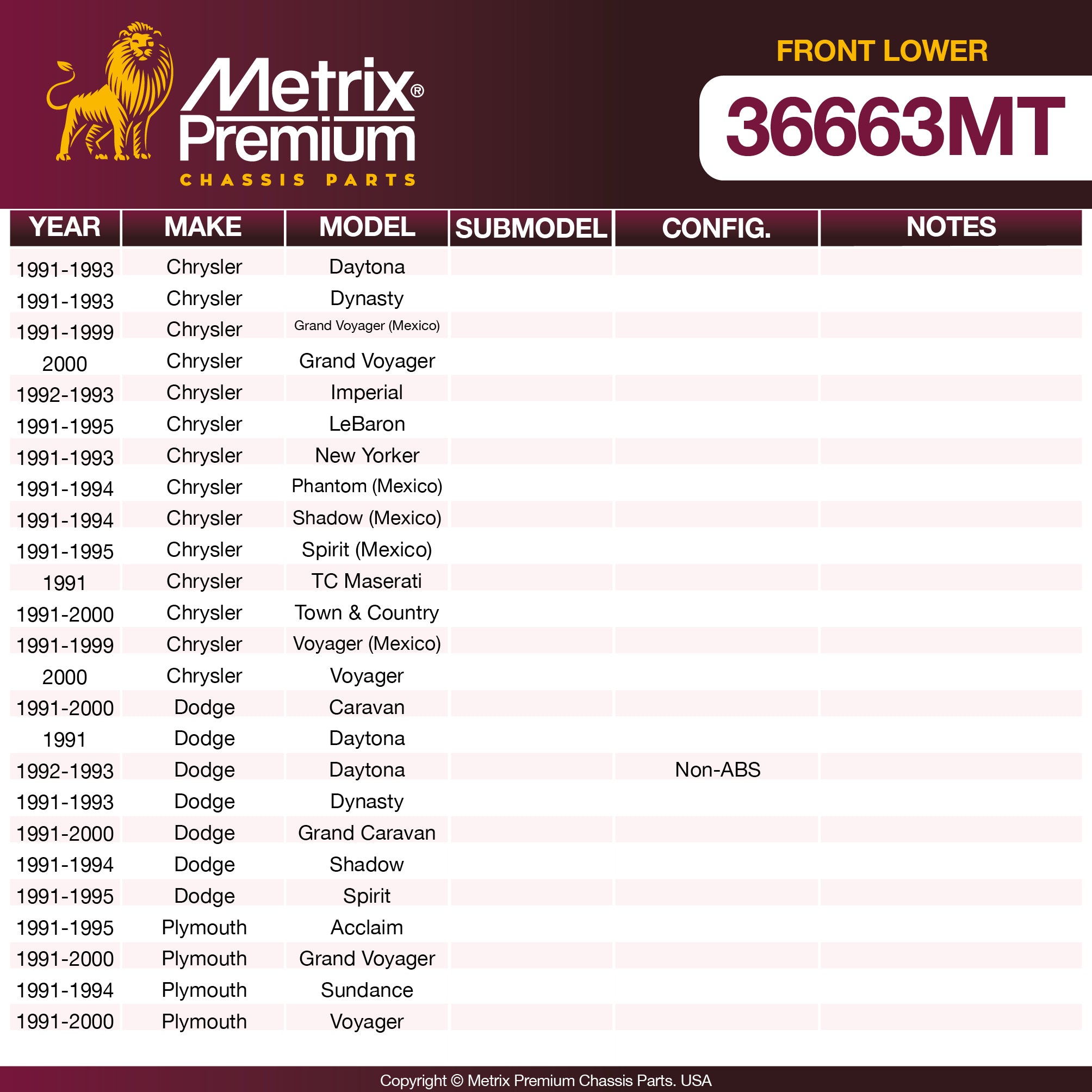 Metrix Premium Front Lower Ball Joint 36663MT OEM fit spare parts