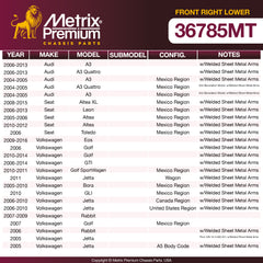 Metrix Premium Chassis Parts Front Right Lower Control Arm And Ball Joint Assembly 36785MT OEM fit auto parts