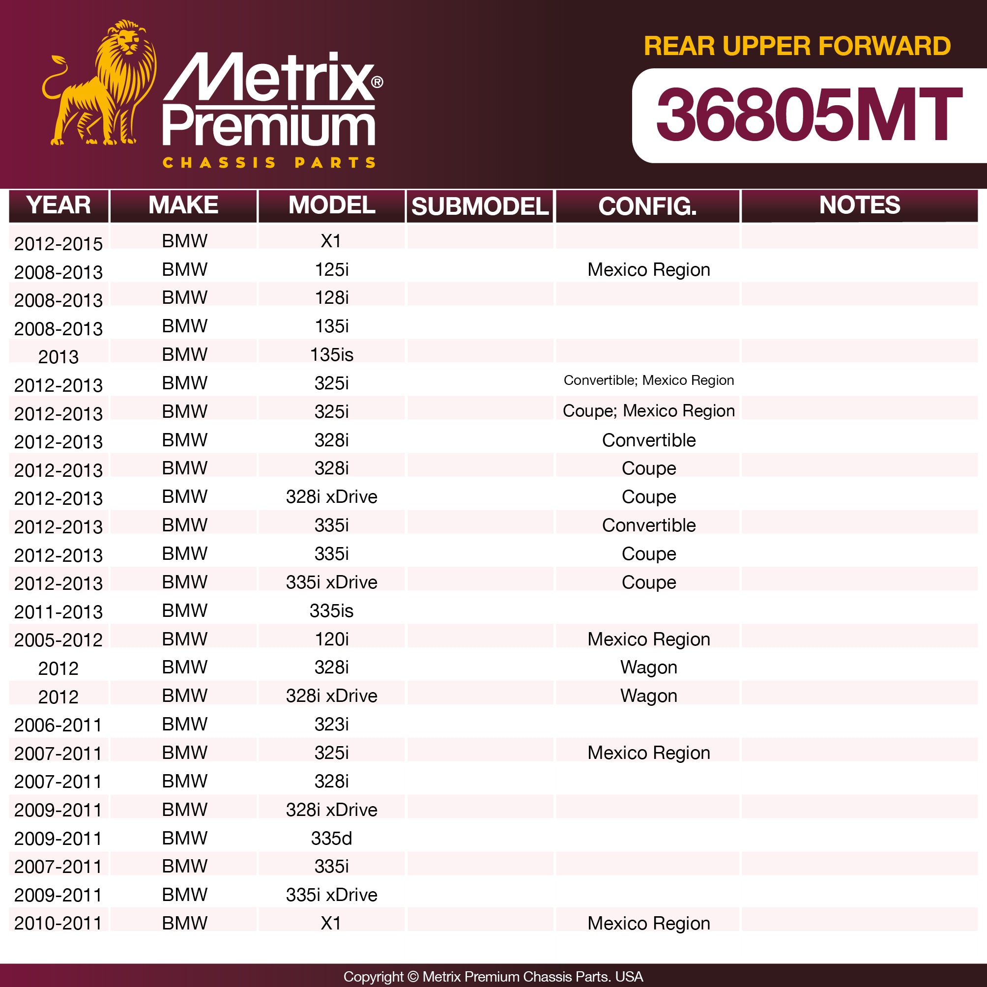 Metrix Premium Chassis Parts Rear Upper Forward Control Arm 36805MT aftermarket car parts
