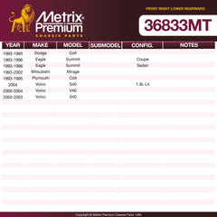 Metrix Premium Chassis Parts Front Right Lower Rearward Control Arm Bushing 36833MT OEM fit auto parts