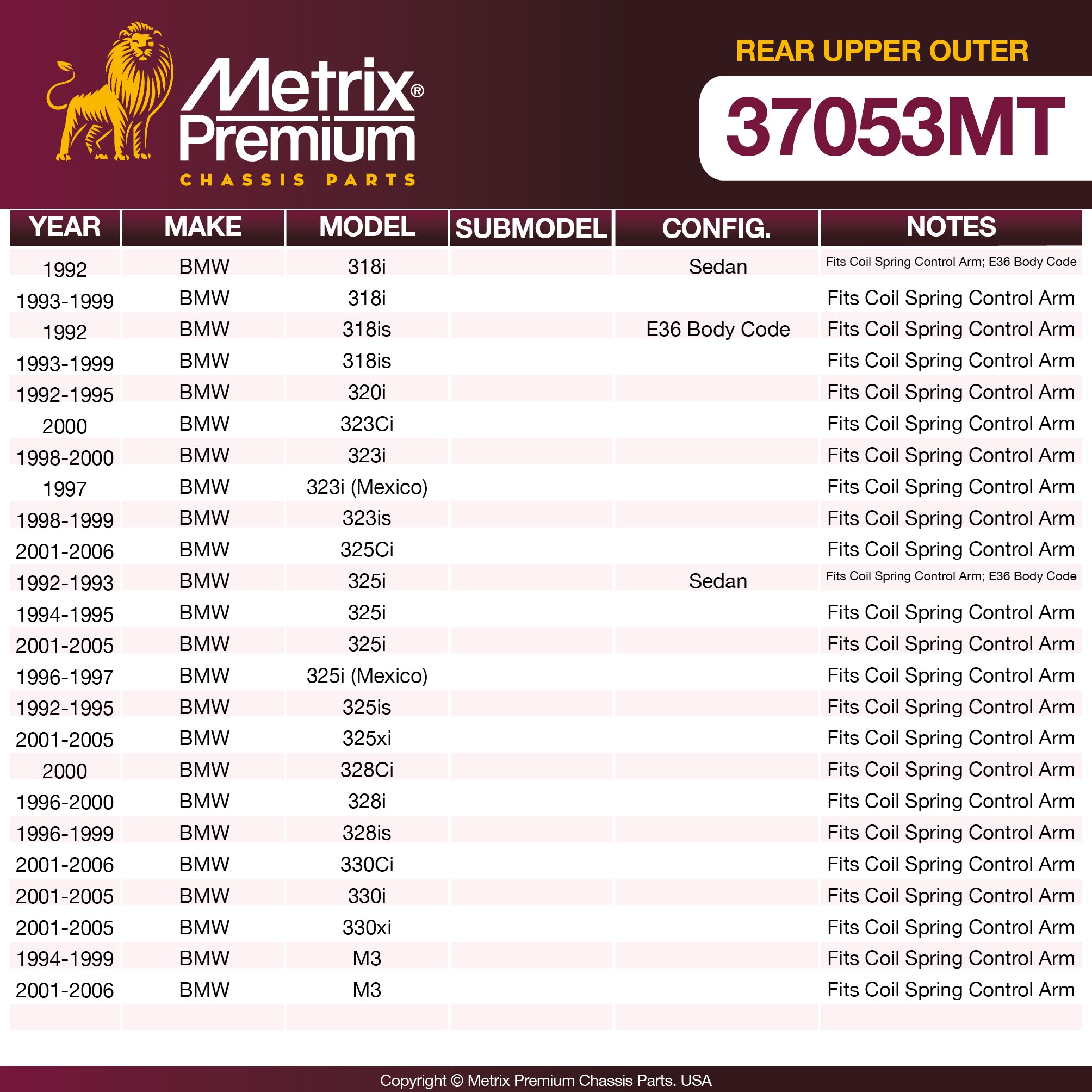 Metrix Premium Chassis Parts Rear Upper Outer Axle Support Bushing 37053MT aftermarket car parts