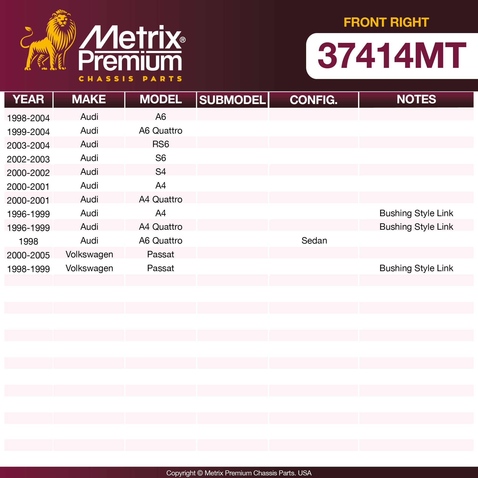 Metrix Premium Chassis Parts Front Right Stabilizer Bar Link 37414MT OEM fit auto parts