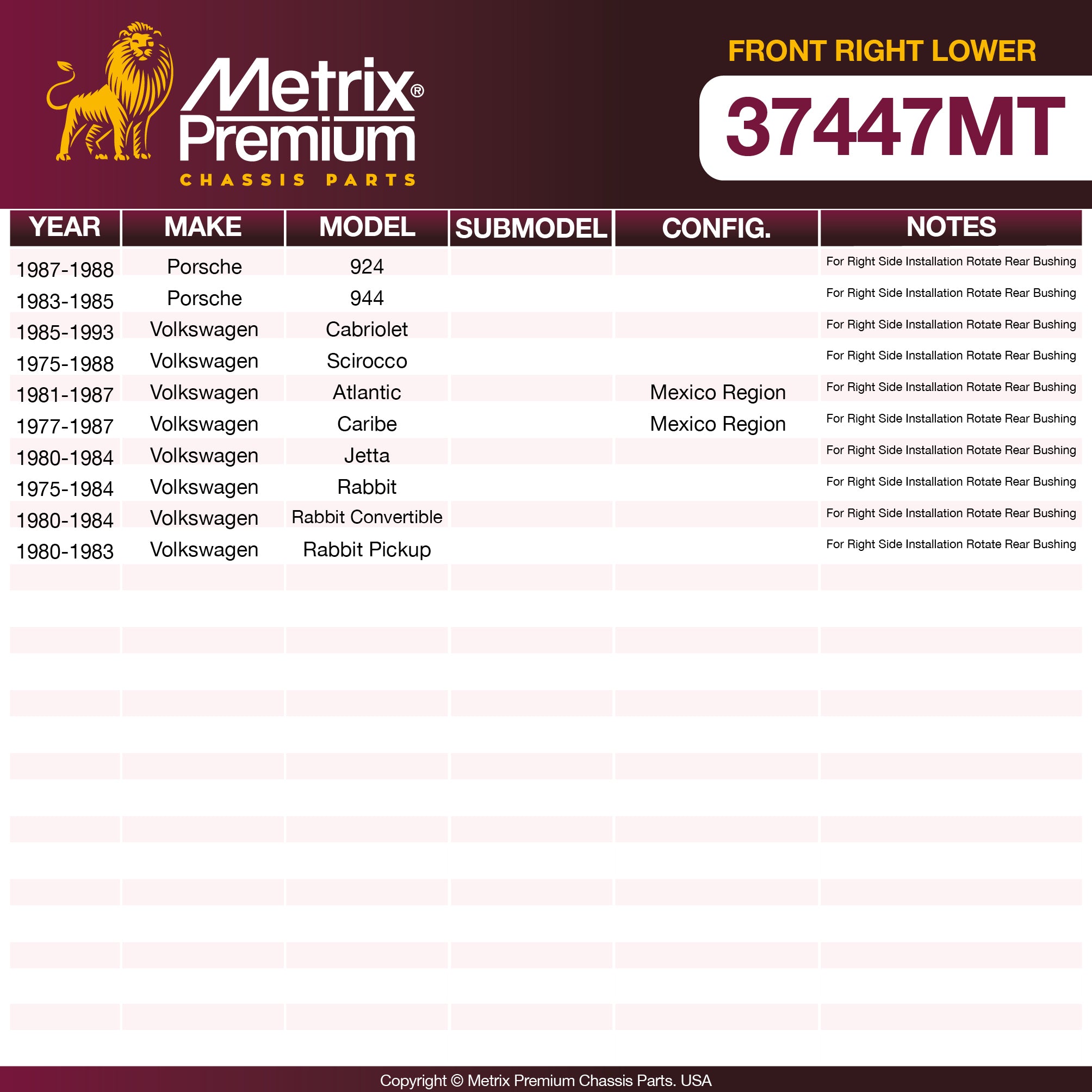 Metrix Premium Chassis Parts Front Right Lower Control Arm and Ball Joint Assembly 37447MT OEM fit auto parts