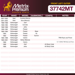 Metrix Premium Chassis Parts Front Left Outer Tie Rod End Kit 37742MT OEM fit auto parts
