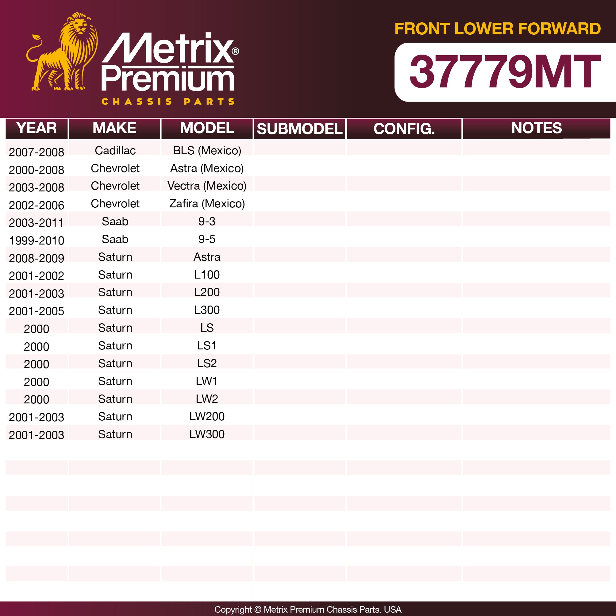 Metrix Premium Chassis Parts Front Lower Forward Control Arm Bushing 37779MT aftermarket car parts