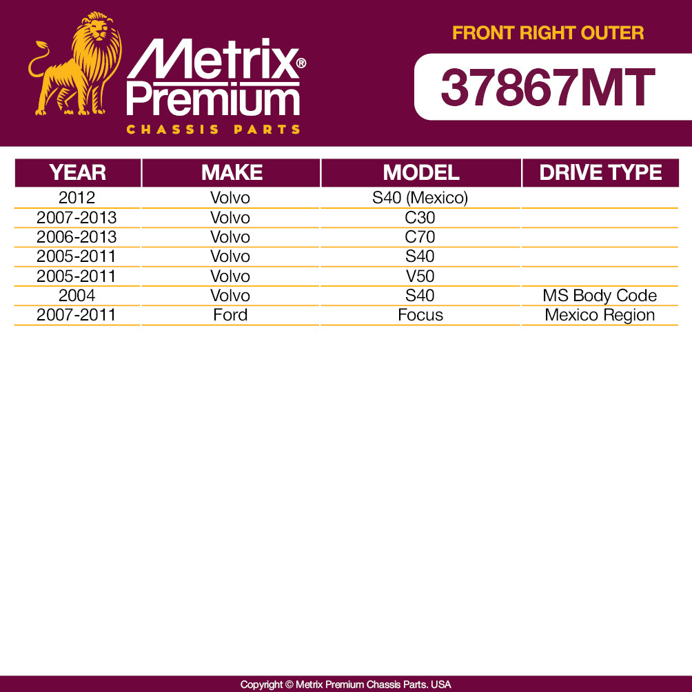 Metrix Premium Front Right Outer Tie Rod End 37867MT OEM fit auto parts fitment compability