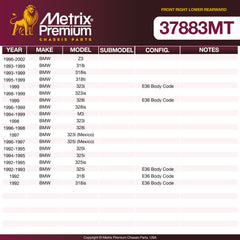 Metrix Premium Chassis Parts Front Right Lower Rearward Control Arm Bushing 37883MT aftermarket car parts