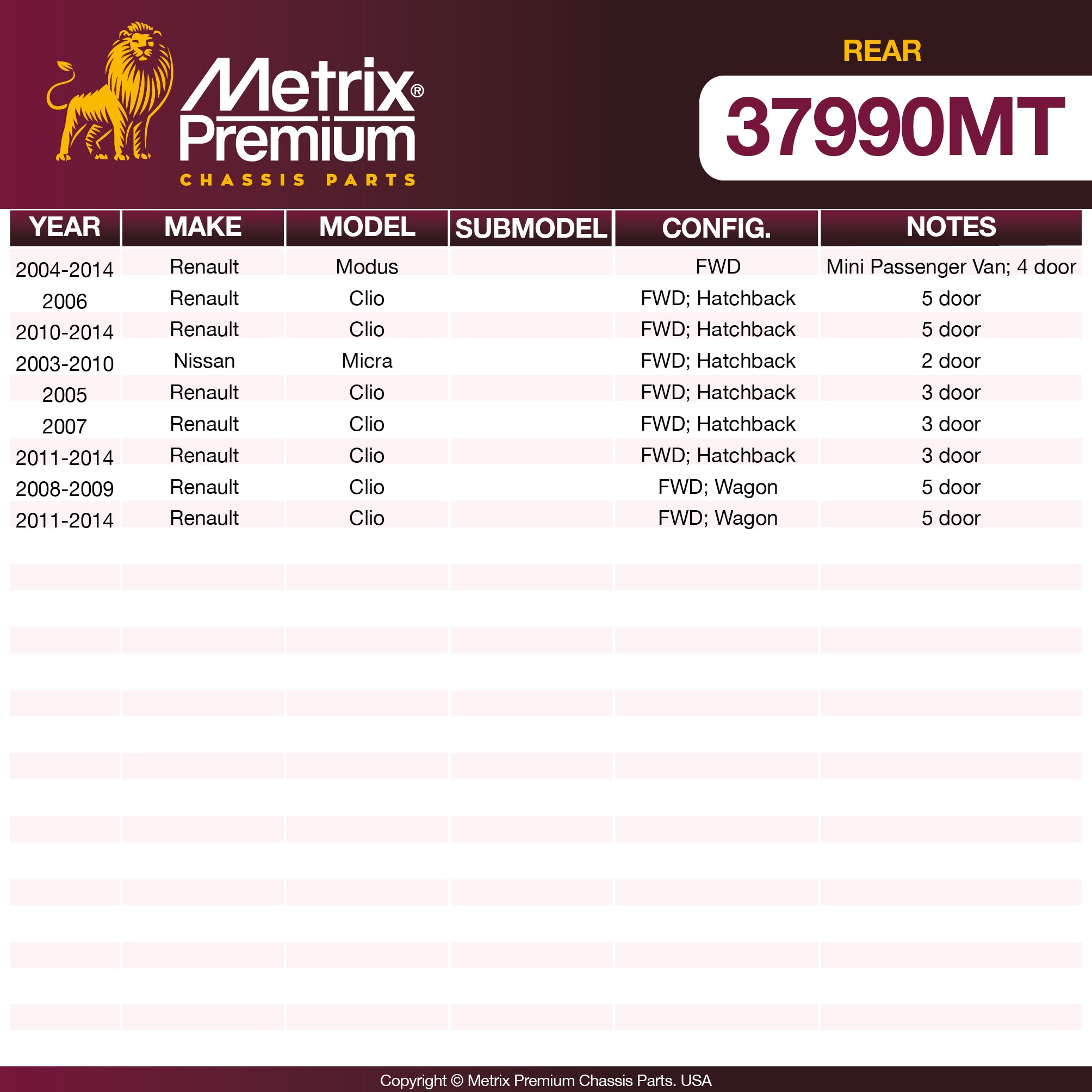 Metrix Premium Chassis Parts Rear Stabilizer Bar Link 37990MT OEM fit auto parts