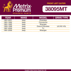 Metrix Premium Front Left Outer Tie Rod End 38095MT OEM fit auto parts fitment compability
