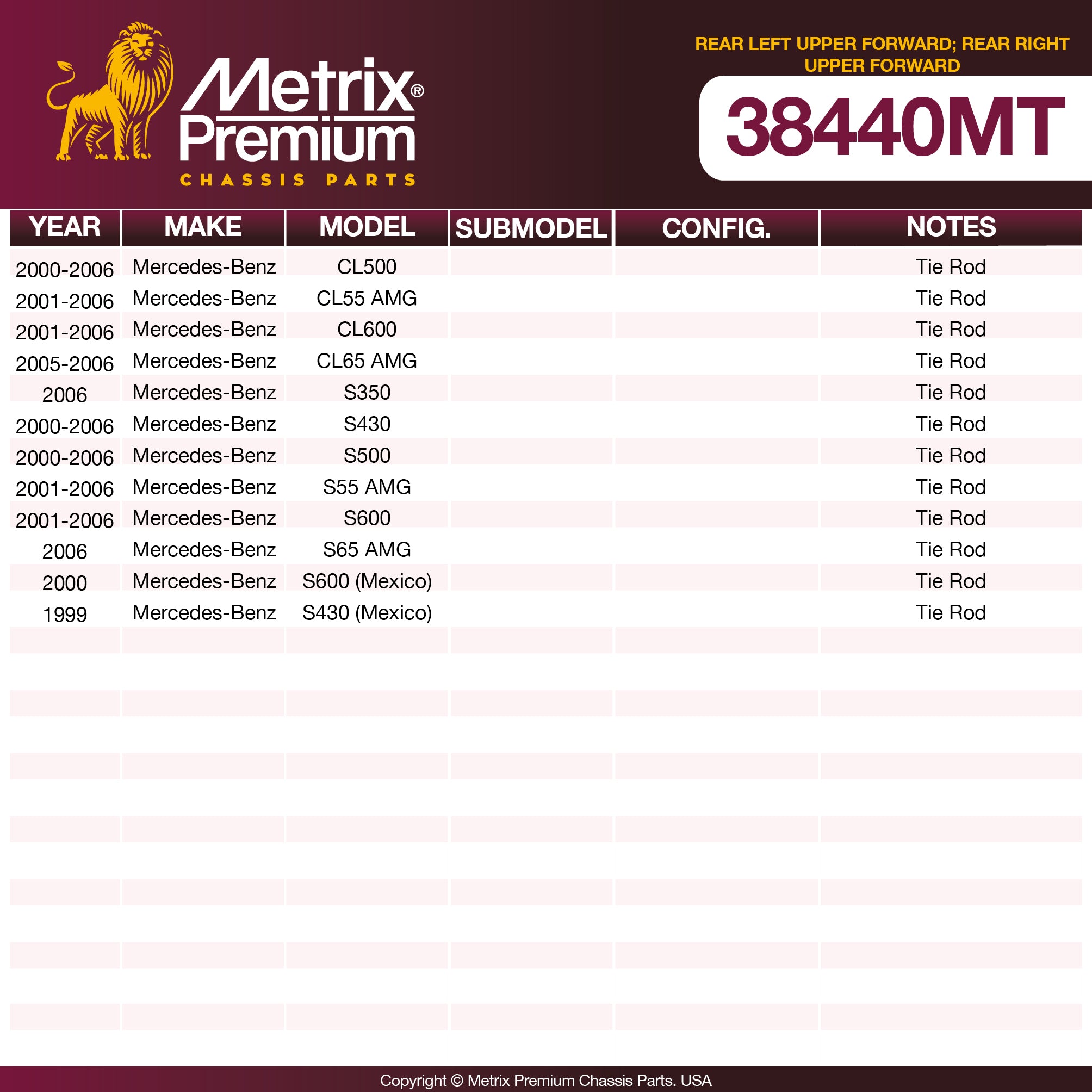 Metrix Premium Chassis Parts Rear Left Upper Forward; Rear Right Upper Forward Control Arm and Ball Joint Assembly 38440MT OEM fit auto parts