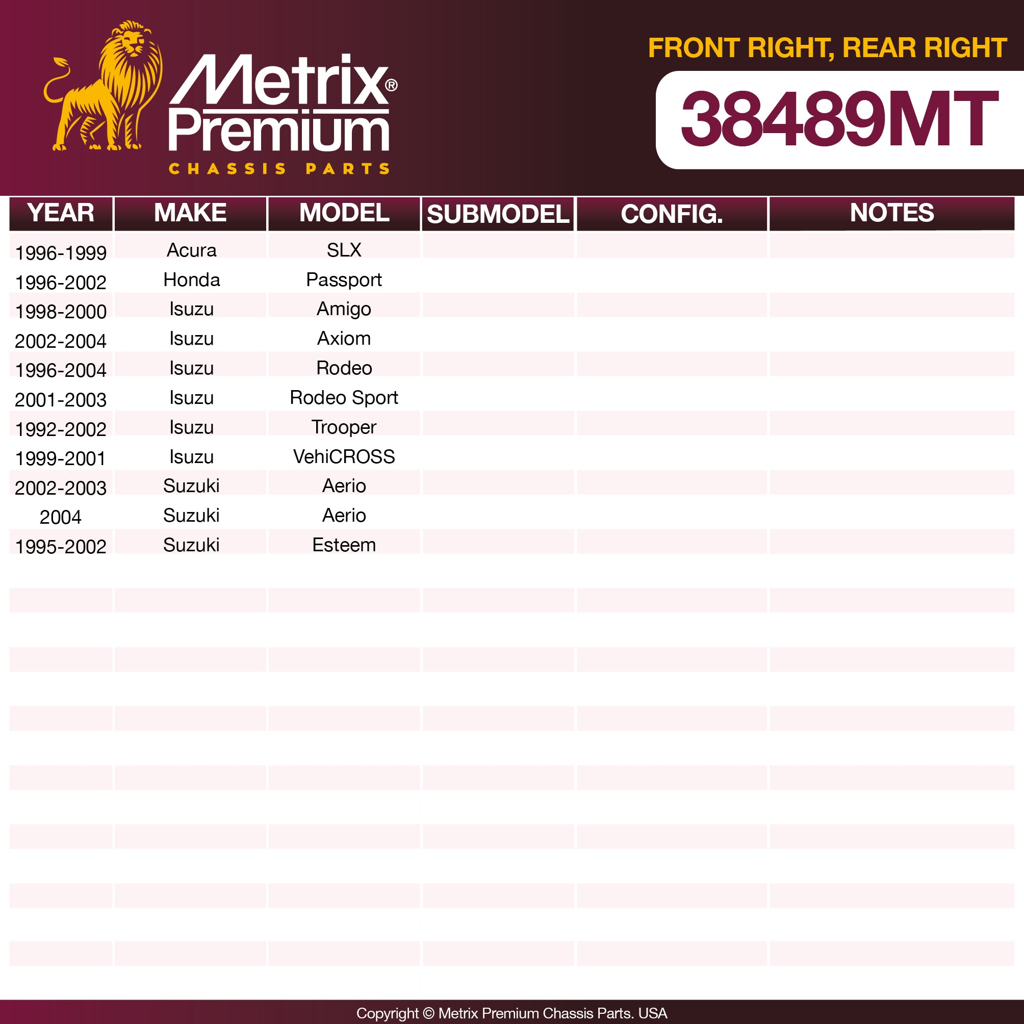 Metrix Premium Chassis Parts Front Right Stabilizer Bar Link 38489MT aftermarket car parts