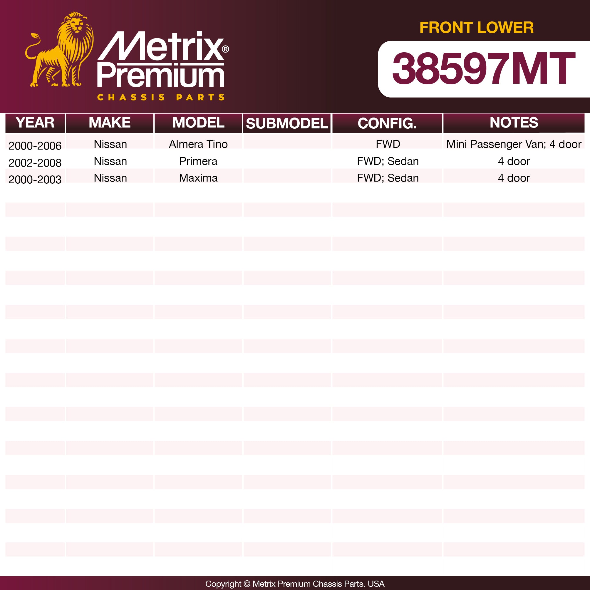 Metrix Premium Chassis Parts Front Lower Ball Joint 38597MT OEM fit auto parts