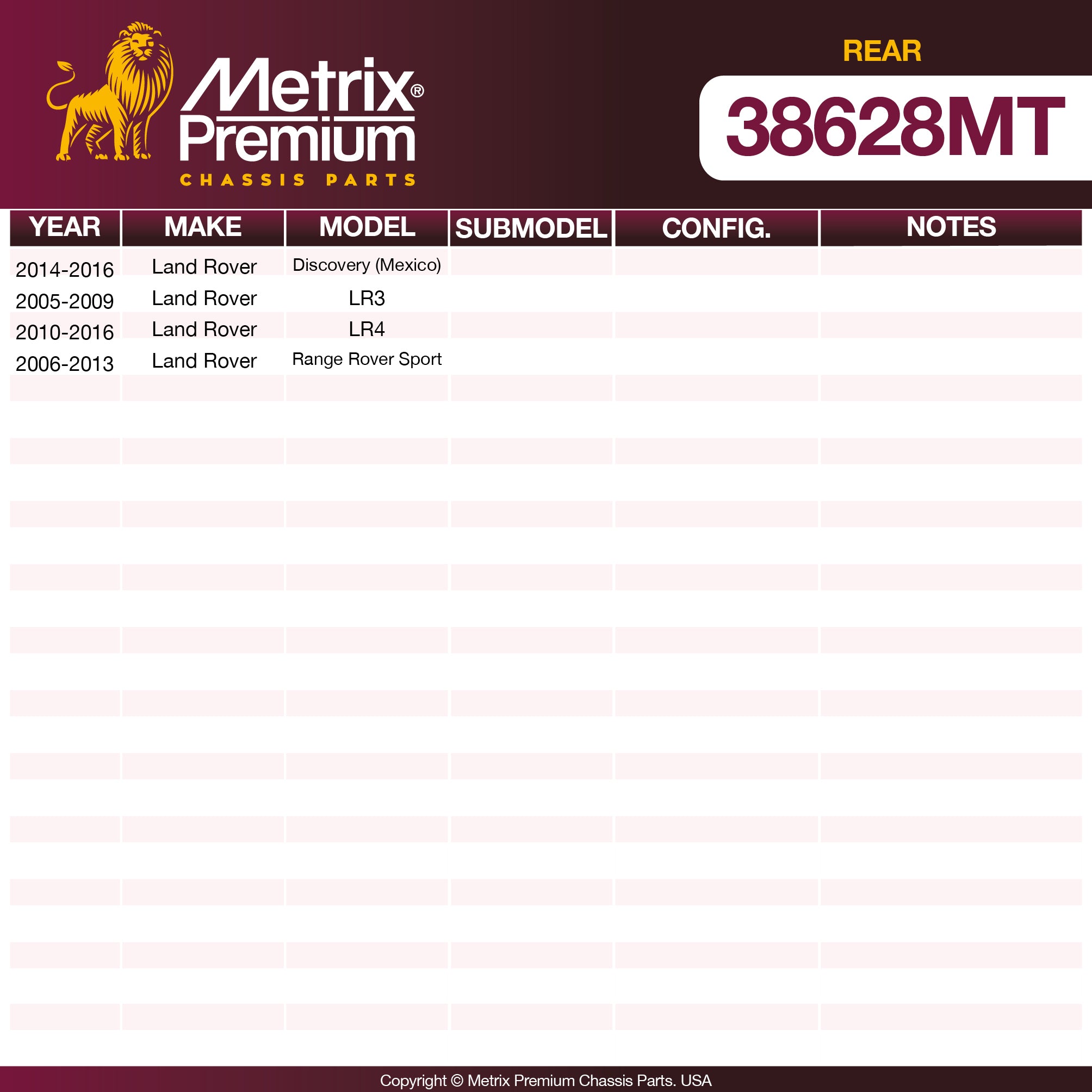 Metrix Premium Rear Control Arm 38628MT OEM fit spare parts