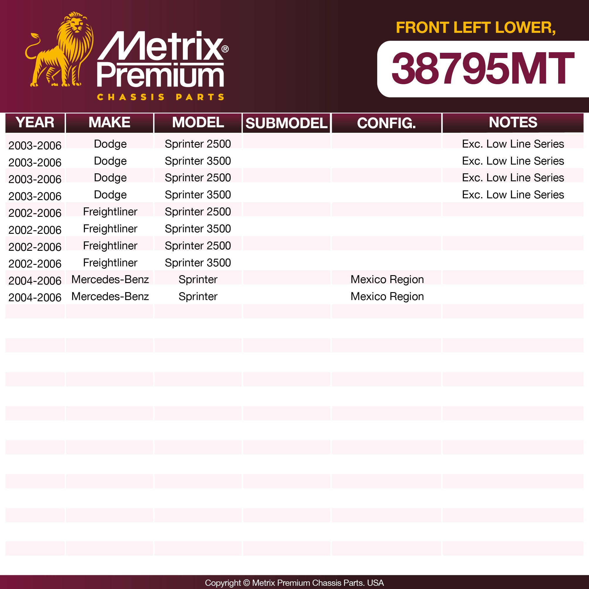 Metrix Premium Chassis Parts Front Left Lower Control Arm And Ball Joint Assembly 38795MT OEM fit auto parts