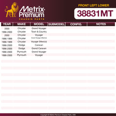 Metrix Premium Chassis Parts Front Left Lower Control Arm and Ball Joint Assembly 38831MT OEM fit auto parts