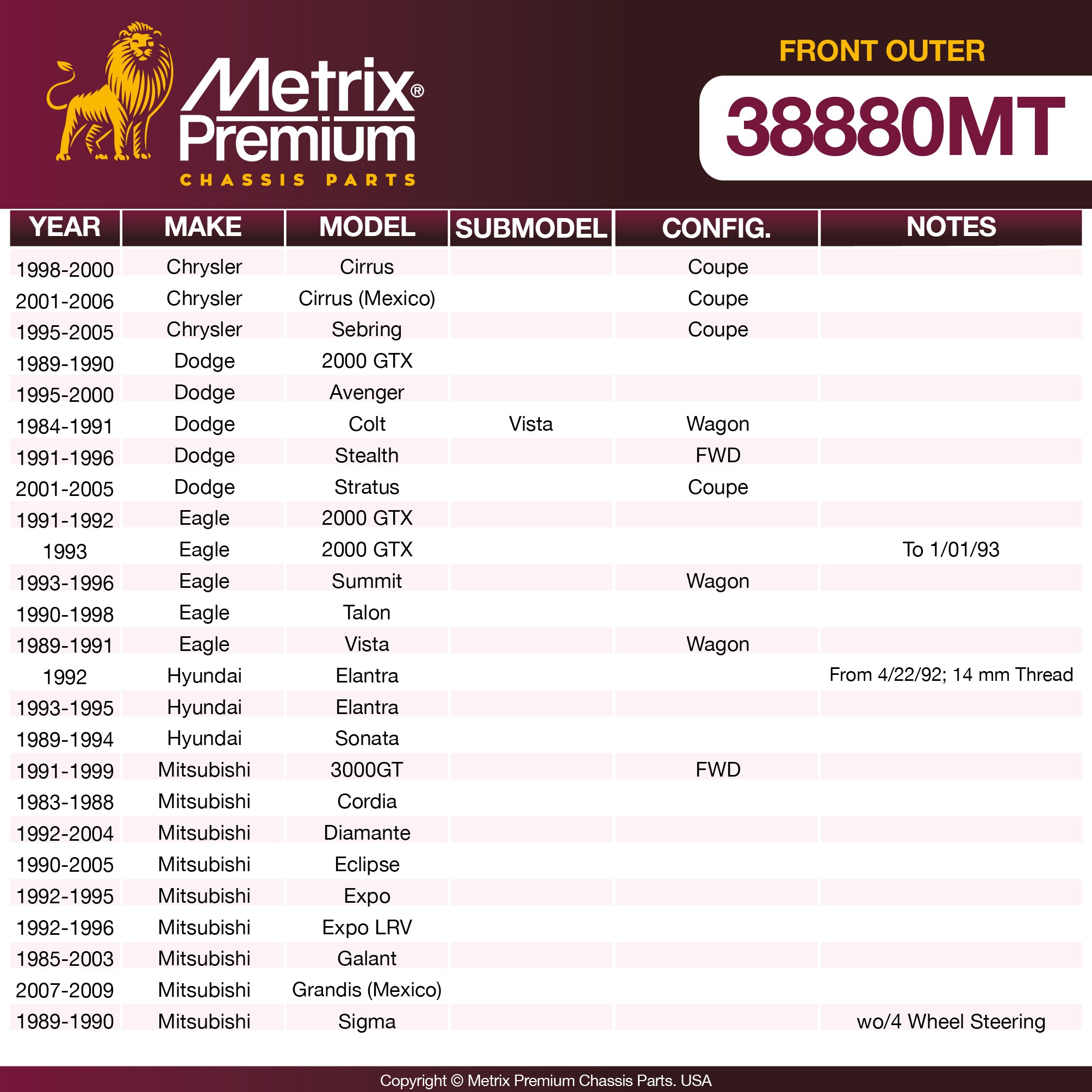 Metrix Premium Chassis Parts Front Outer Tie Rod End 38880MT aftermarket car parts