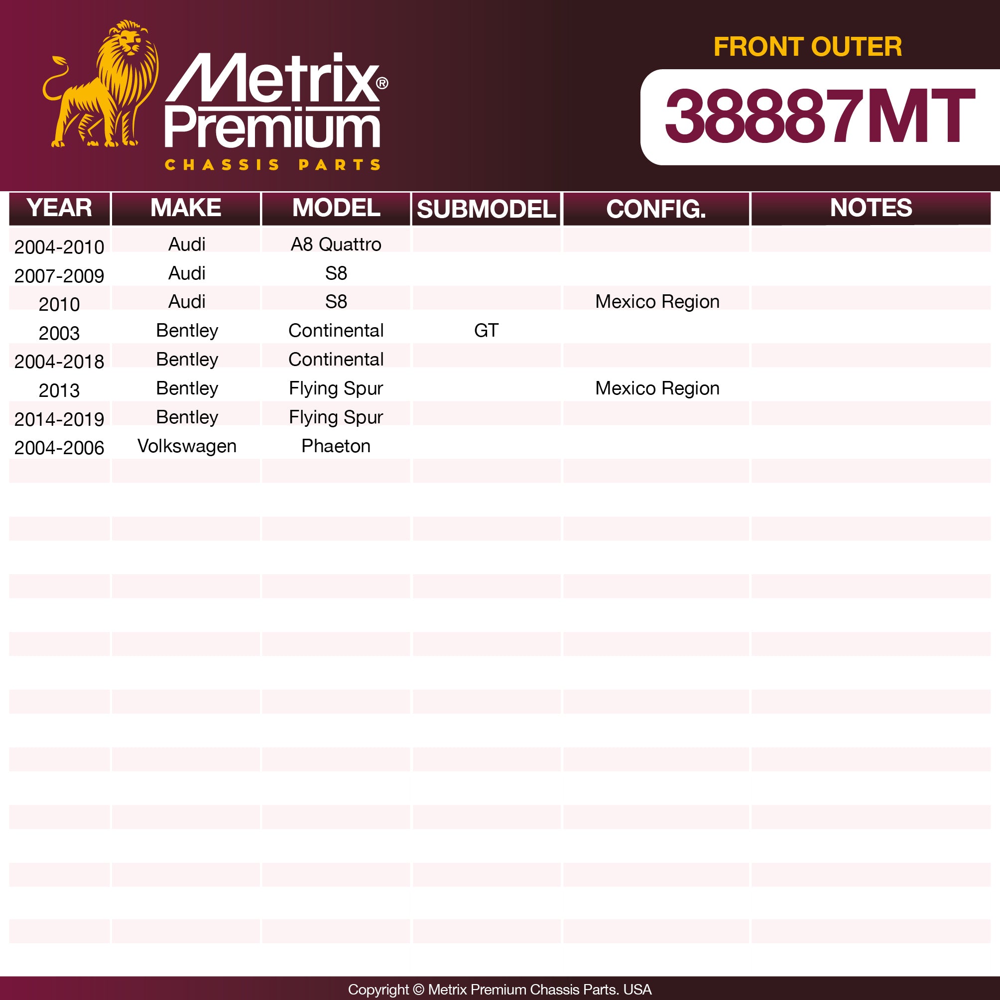 Metrix Premium Chassis Parts Front Outer Tie Rod End 38887MT aftermarket car parts